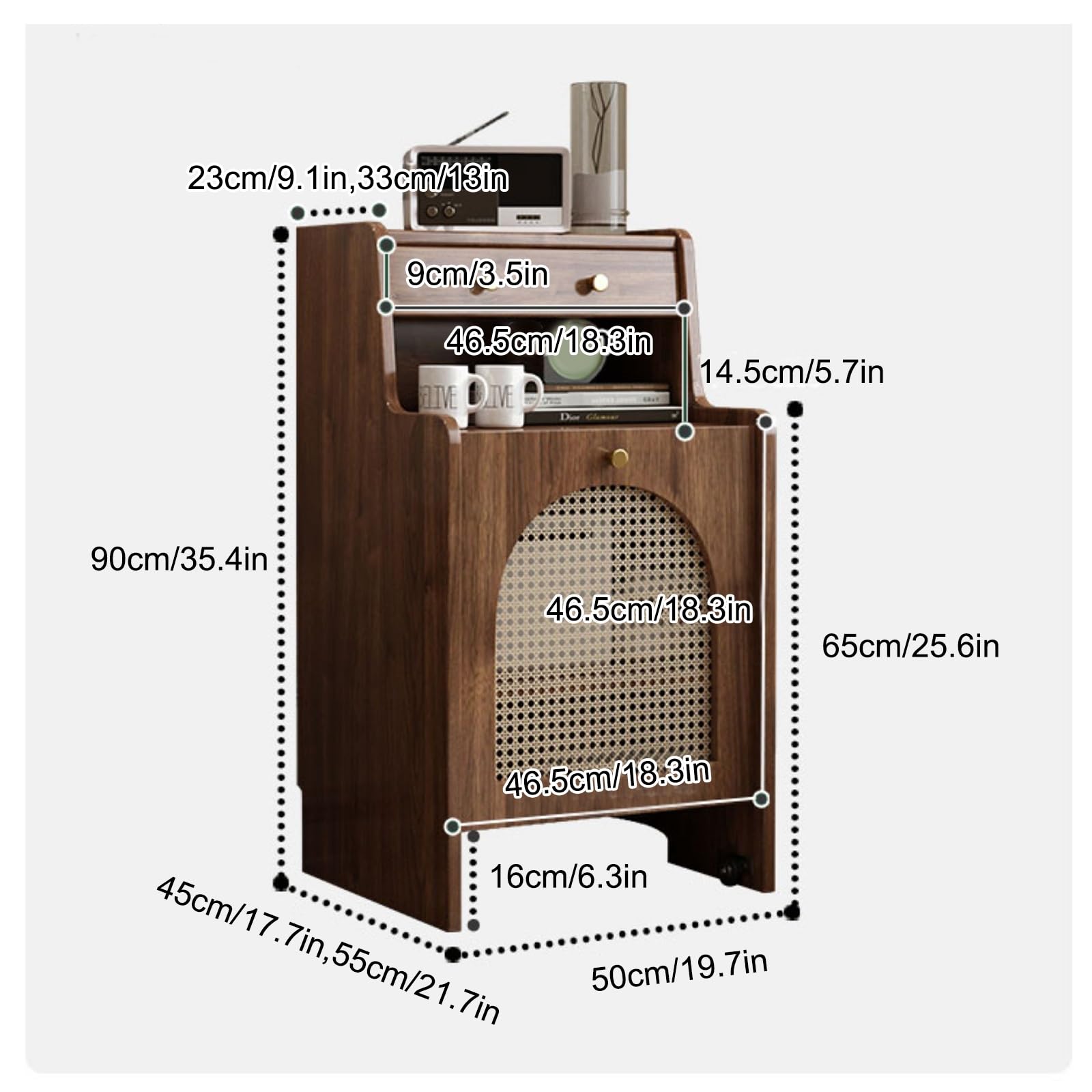 Armario de almacenamiento al vacío robot con puertas y cajones, mesa auxiliar ajustable para sala de estar y oficina, organizador de madera (45 x 90 cm)