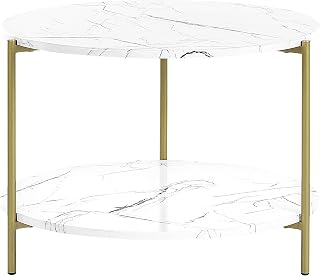 Beliani Couchtisch Marmor Optik weiß Metallbeine Gold rund 60 cm mit Regal Glamour Reva