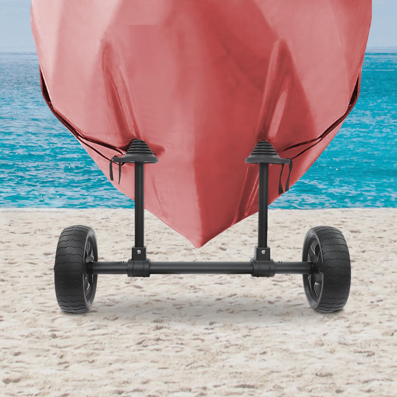 Carrello per kayak in plastica, ferro e lega di alluminio, nero, capacità di carico 45 kg, larghezza regolabile 6-28 cm, per canoa e kayak