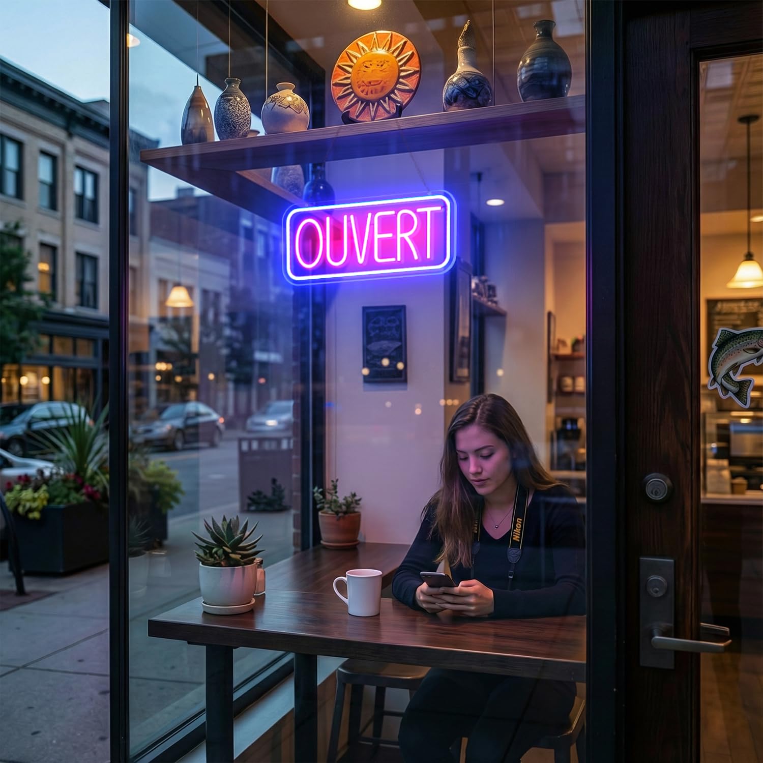Enseigne Neon OUVERT LED lumineuse USB pour commerce porte fenêtre luminosité réglable magasin restaurant bar café