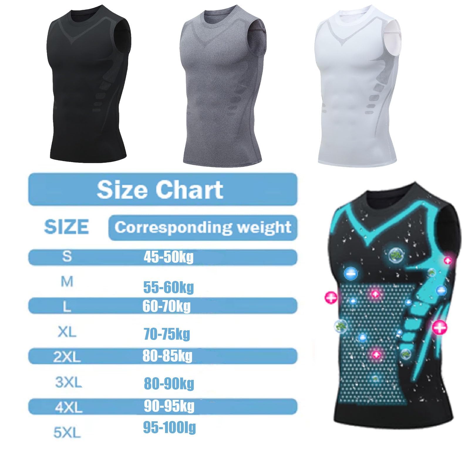 Duneva Vital Vest, Vital Vest Chaleco adelgazante, Vitalvest, Body Shaper Hombre Ionic Shaping Camiseta sin mangas