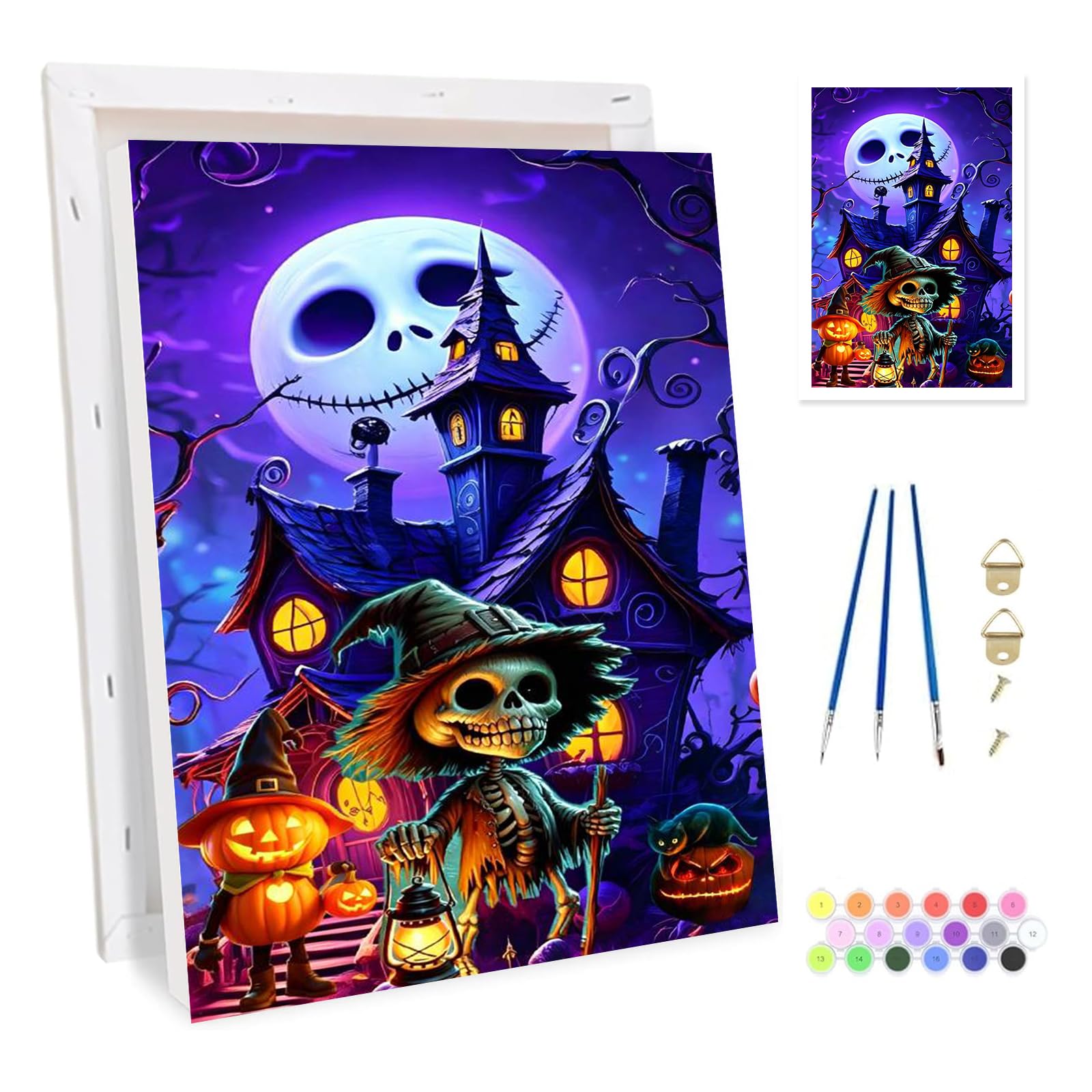 Bowetile Framed Castle Paint by Numbers for Adults Canvas, Pumpkin Painting by Numbers Kit for Beginners Canvas, DIY Color Oil Painting Acrylic Paints for Home Wall Decor20x30cm