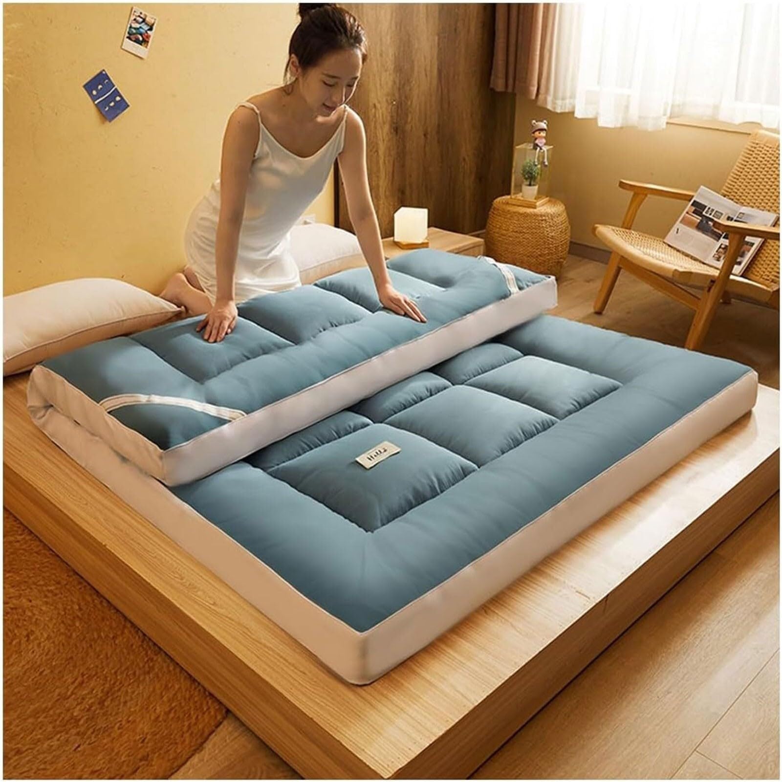 Matelas Futon Japonais Amélioré, Tatami, Simple, Double, King, Pliable, Portable, pour Voyage Et Camping(E,120 * 200cm)