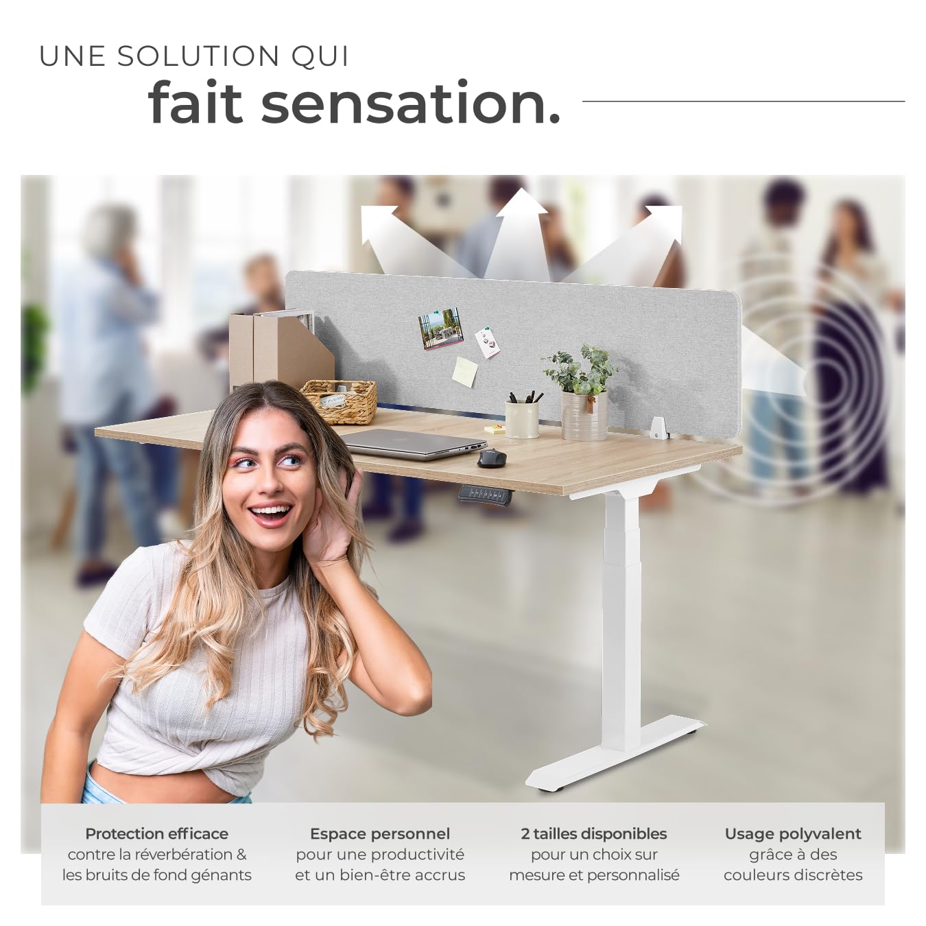tectake® Cloison Amovible sans percage pour Bureau Anti-Bruit et Protection visuelle, Paravent Interieur, idéal Open Space et télétravail pour insonorisation, Montage Facile, Accessoires Bureau