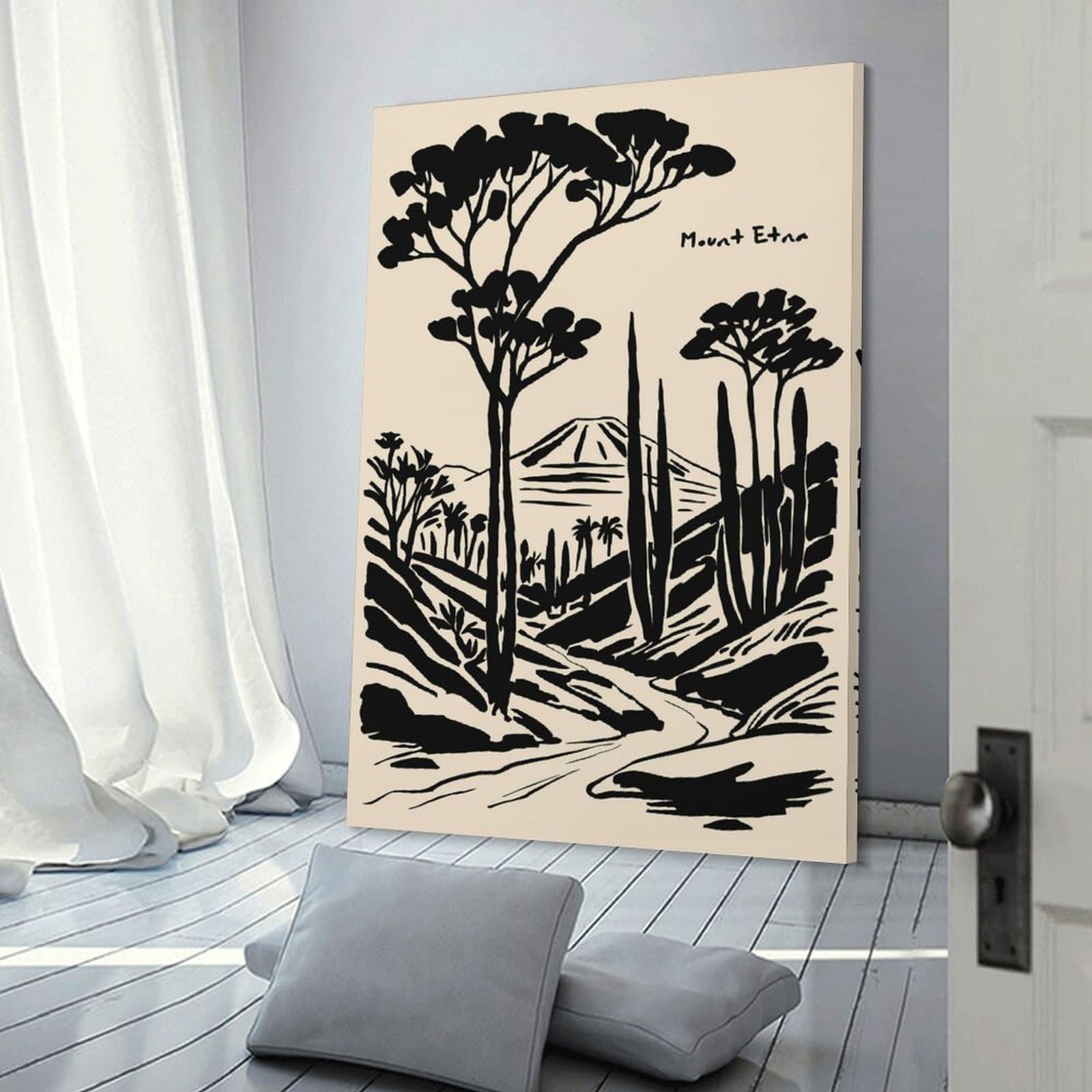 Junmoney Canvas Art Print Mount Etna Landscape Illustration, 24x36inch(60x90cm), for Gallery Wall Decor And Room Displays, Wall Decor Suited to Curated Displays