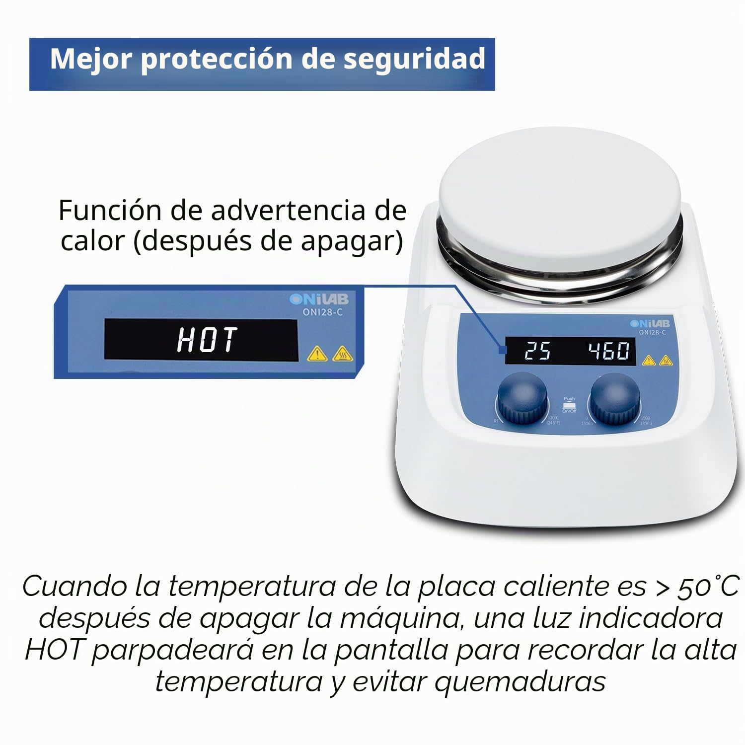 ONiLAB 280 ℃ 5 Pulgadas Agitador magnético LED digital con placa de calentamiento y superficie de trabajo de acero inoxidable recubierta de cerámica, 200-1500 rpm, sensor de sonda de temperatura
