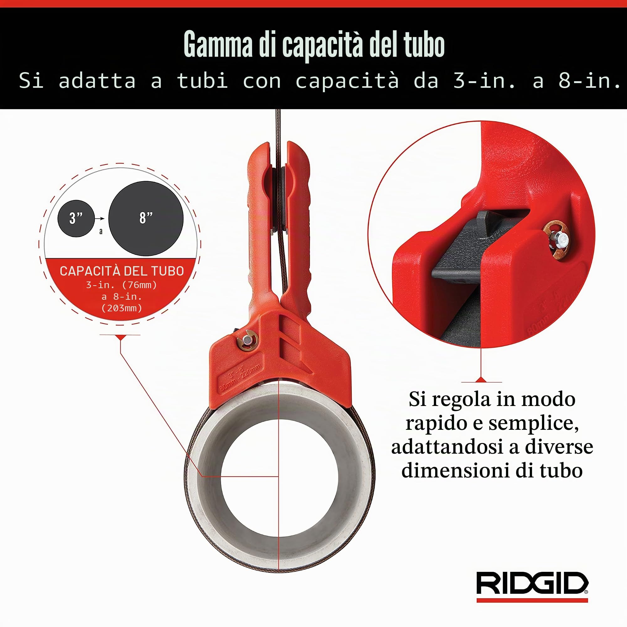 RIDGID 42478 Maniglia per tubo STRAPLOCK, giratubi a nastro da 7,5 cm a 20 cm