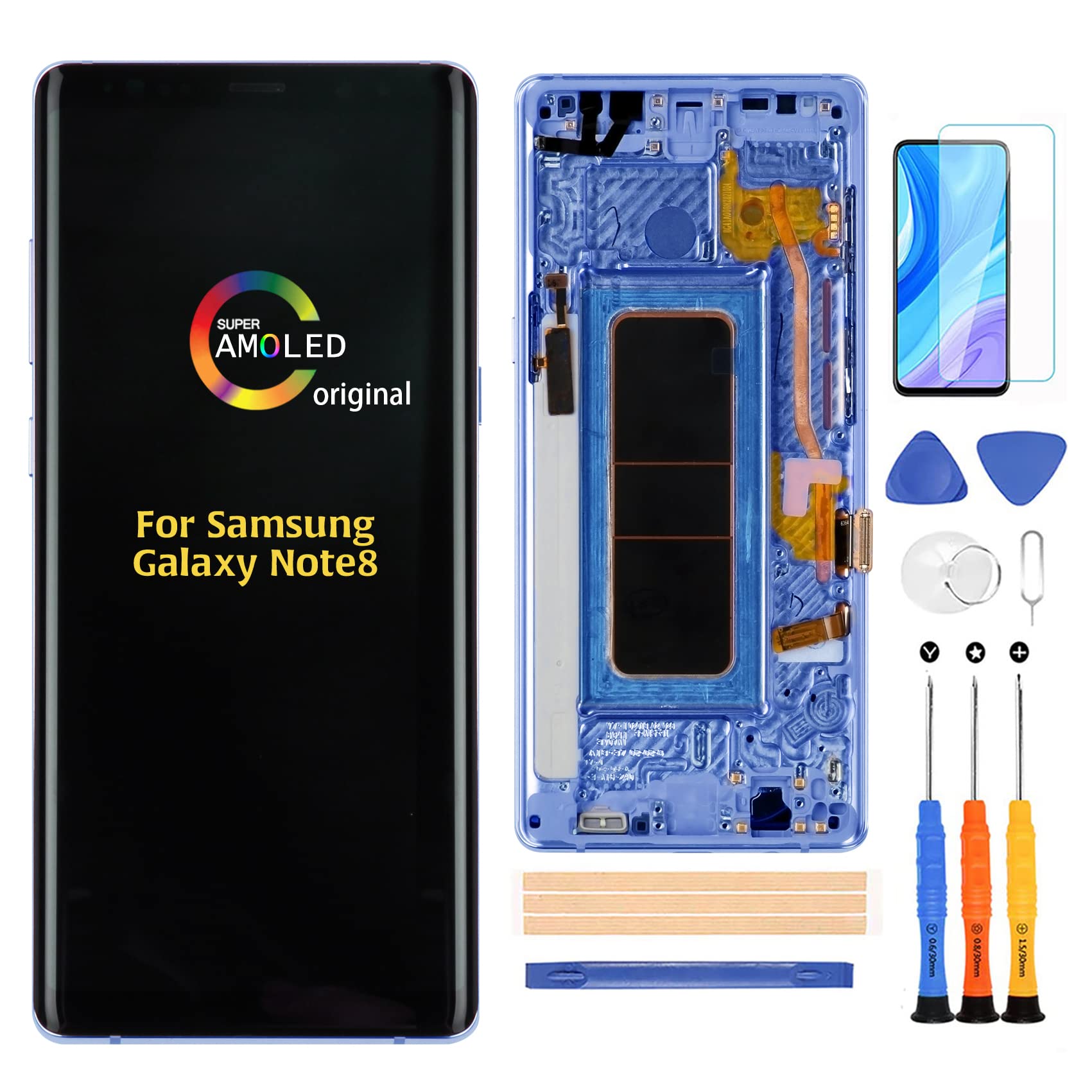A-MIND for Samsung Galaxy Note 8 N950 Screen Replacement(with Frame),for Note 8 2017 SM-N9500 N950F/DS/W/U LCD Display Touch Screen Digitizer Assembly Parts,with Screen Protector+Tools (Blue Frame)