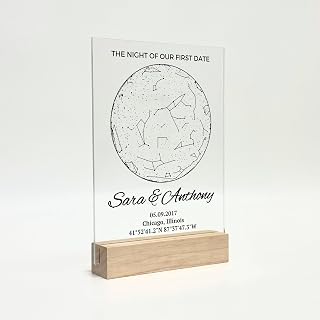 Personalized Star Map Plaque with Stand – Custom Night Sky for Anniversary, Wedding, Birthday – Unique Romantic Gift for Couples, Acrylic Keepsake with Date & Location