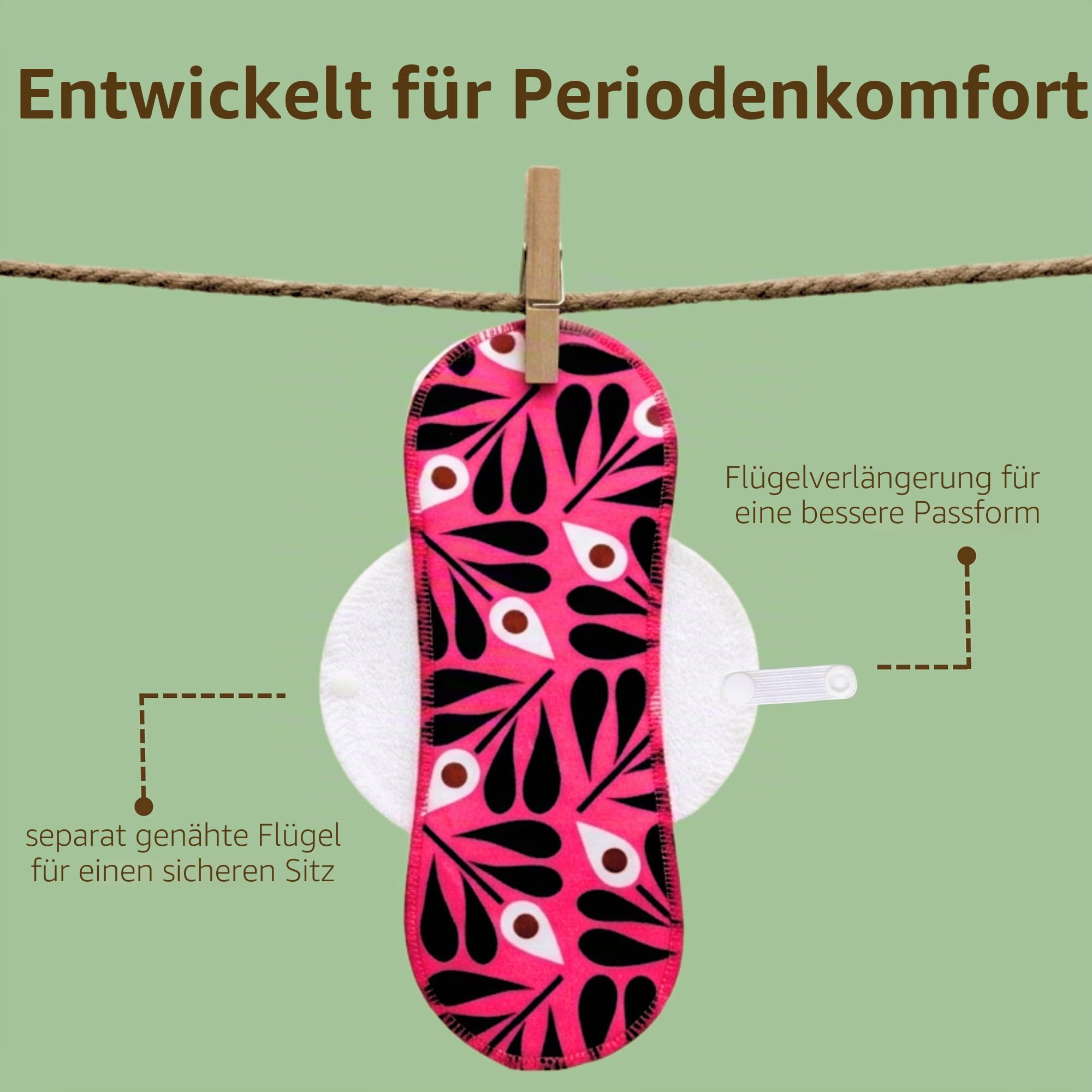 Natissy Bio-Baumwolle Stoffbinden für Frauen und Teenager, Waschbar und Wiederverwendbar, Dünn mit Sicherem Halt, Saugfähig für Leichte Tage, Größe S und M, 6er-Pack, Made in EU