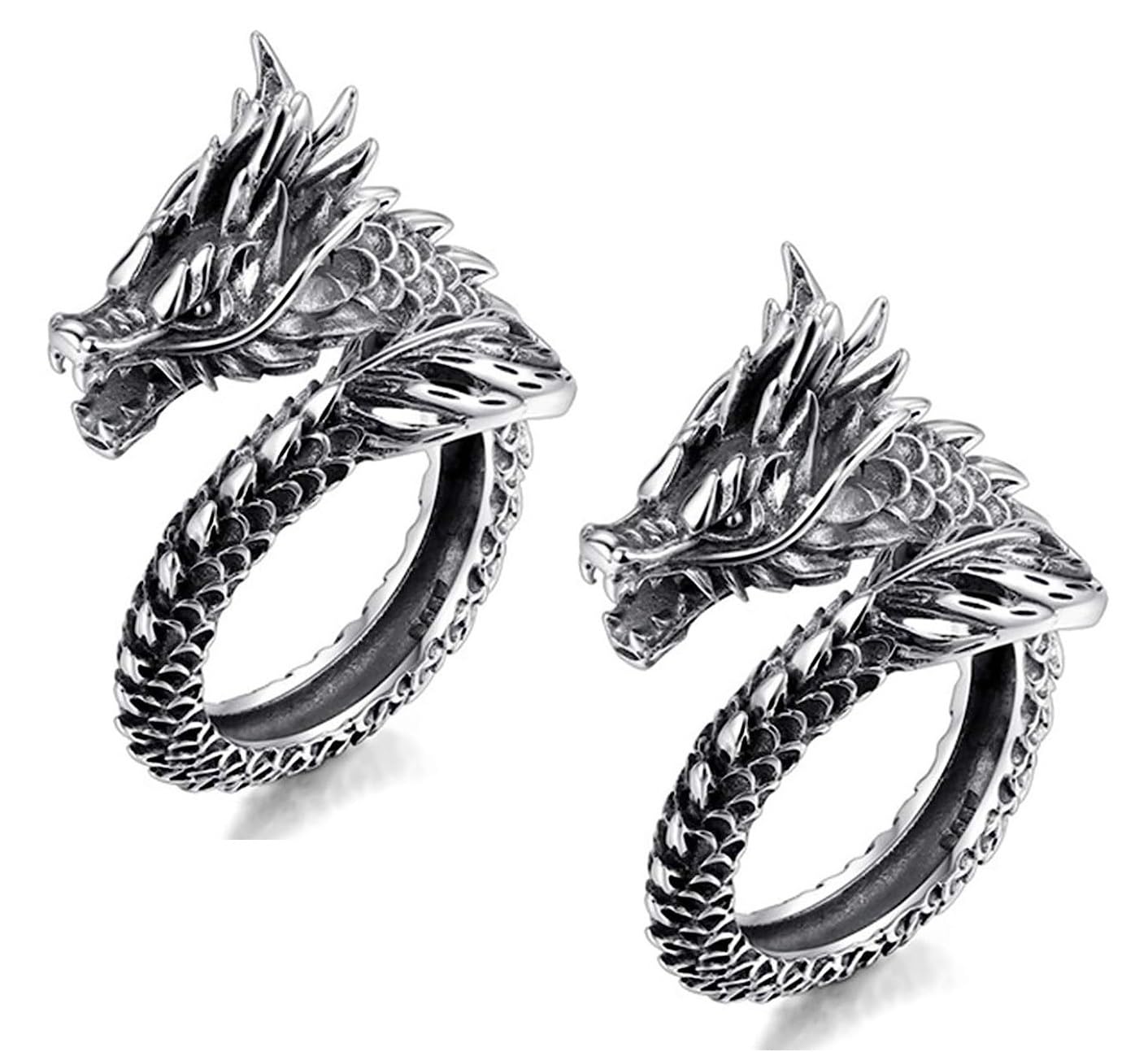 (Pack Of 2 Pcs) Unisex Trending Stylish Stainless Steel Adjustable/Openable Bikers Cool Funky Wild Dragon Thumb Finger Ring (Silver Color)-image-11