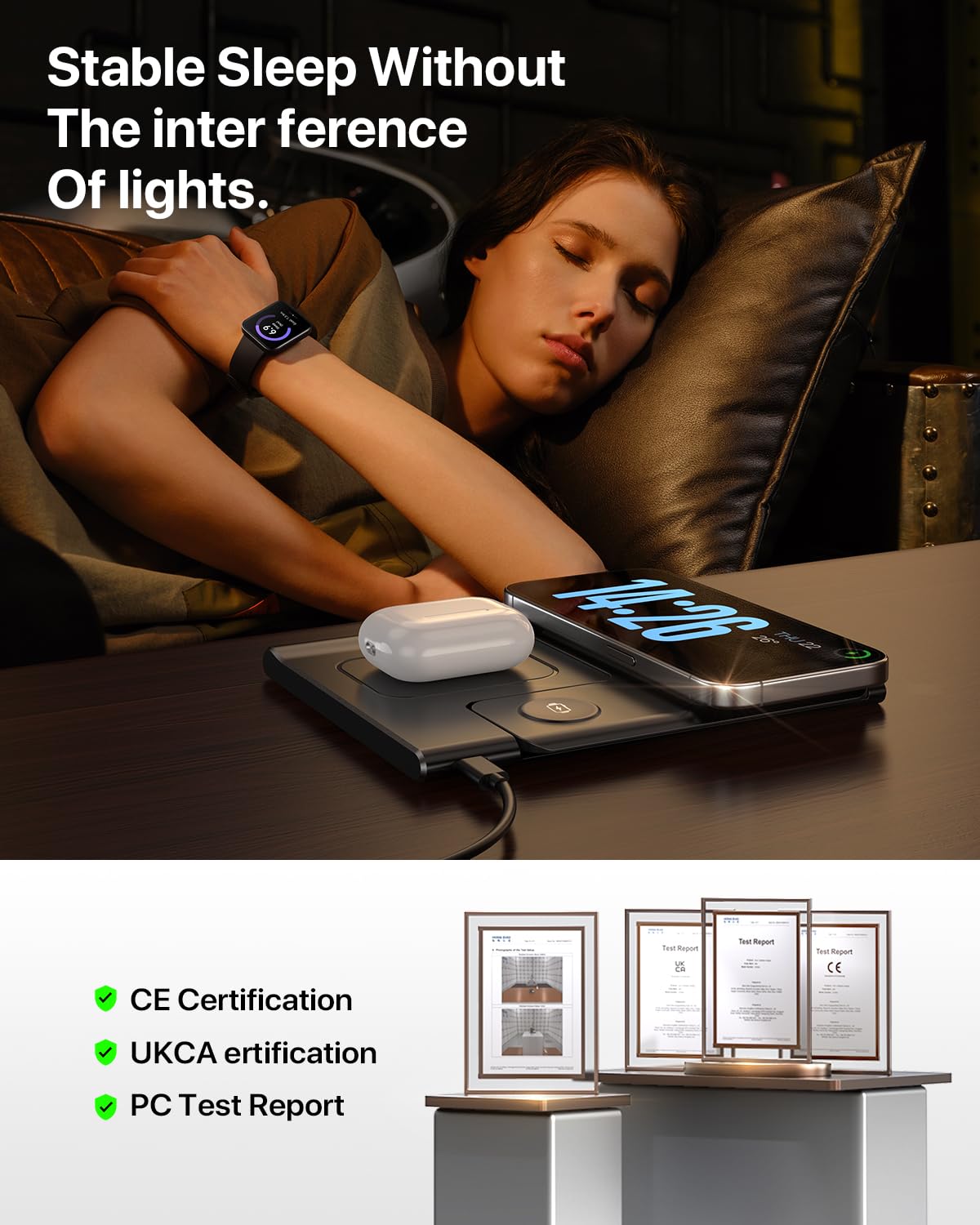 EXW Station de Charge, Chargeur à Induction 3 in 1 Chargeur sans Fil Compatible avec iPhone 15/14/13/12 Série, Apple Watch 9/8/7/6/SE/5/4/3, AirPods 2/3/Pro, Violet