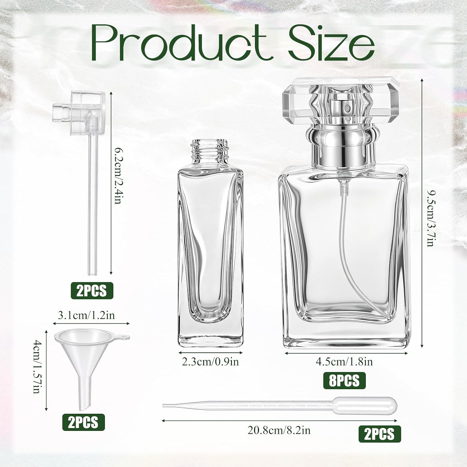 8 Pack 30ml / 1 Oz Transparent Refillable Perfume Bottle, Premium Square Atomizer Spray Bottles, Refillable Perfume Dispenser Container with Pump Tool for Travel, Purse, Gym and Home Office Use
