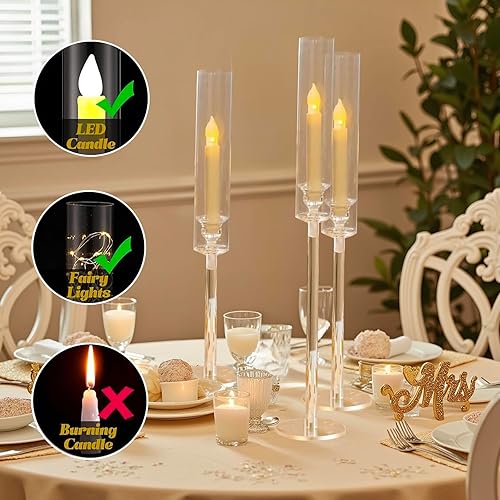 Miniatura 2 de Vincidern Juego de 24 portavelas cónico de acrílico, juego transparente para centro de mesa, soporte de vela largo, pantalla cilíndrica para