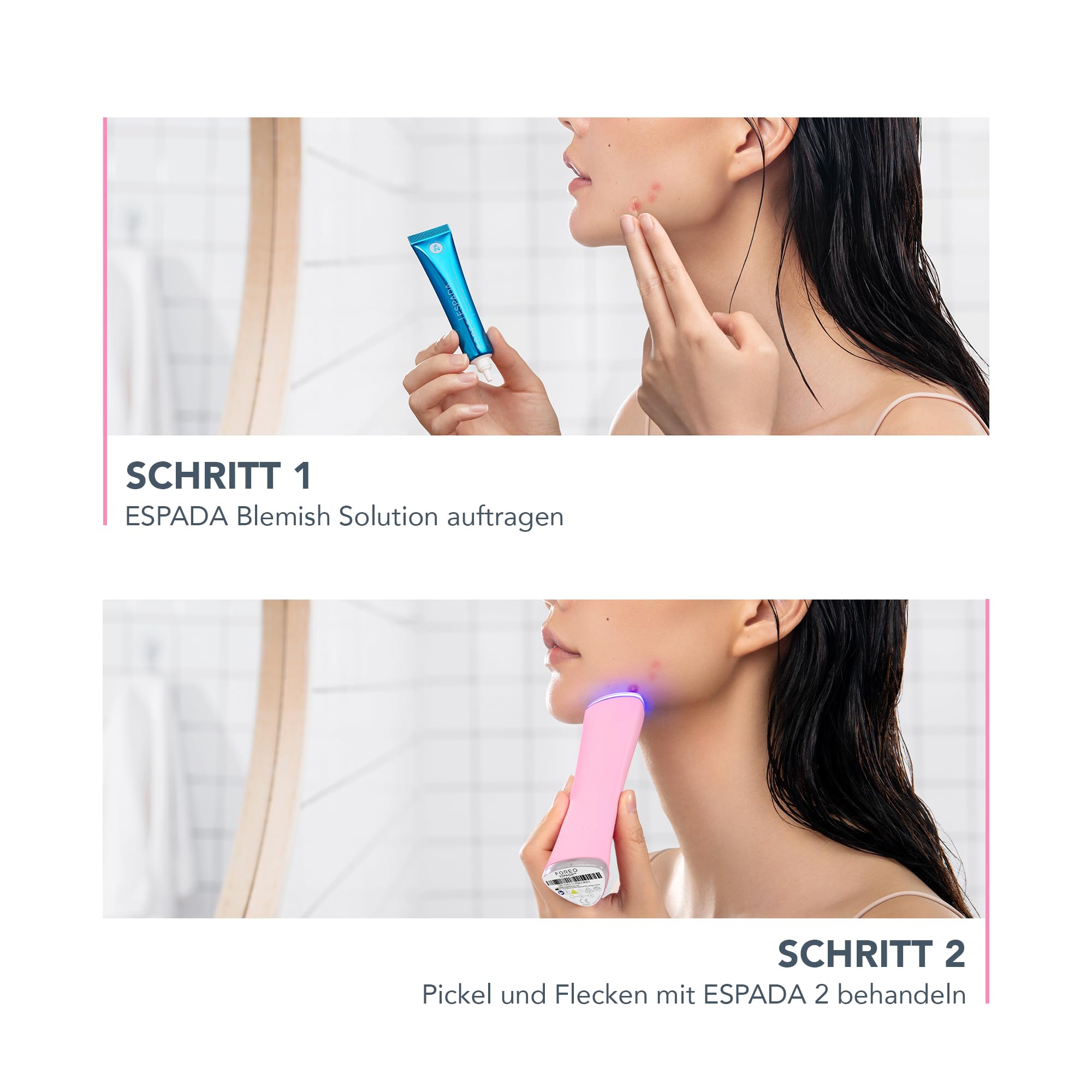 FOREO ESPADA 2 LED – Pflegegerät zur Behandlung von Unreinheiten – Medizinisches Silikon – Narbenbehandlung – Entfernung von Pickeln und Hautunreinheiten – FDA-zugelassen – Pearl Pink