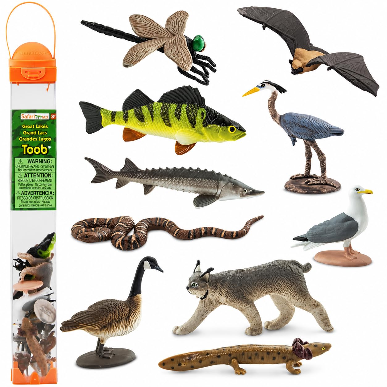 Great Lakes Toob - 10 Mini Animal Figurines Toy Set for Kids | 10 Mini Figurines, 1.25 to 3.75 Inches Tall, Ages 3+, Safety Tested, BPA Free PVC, Great Lakes Wildlife, Cake Toppers