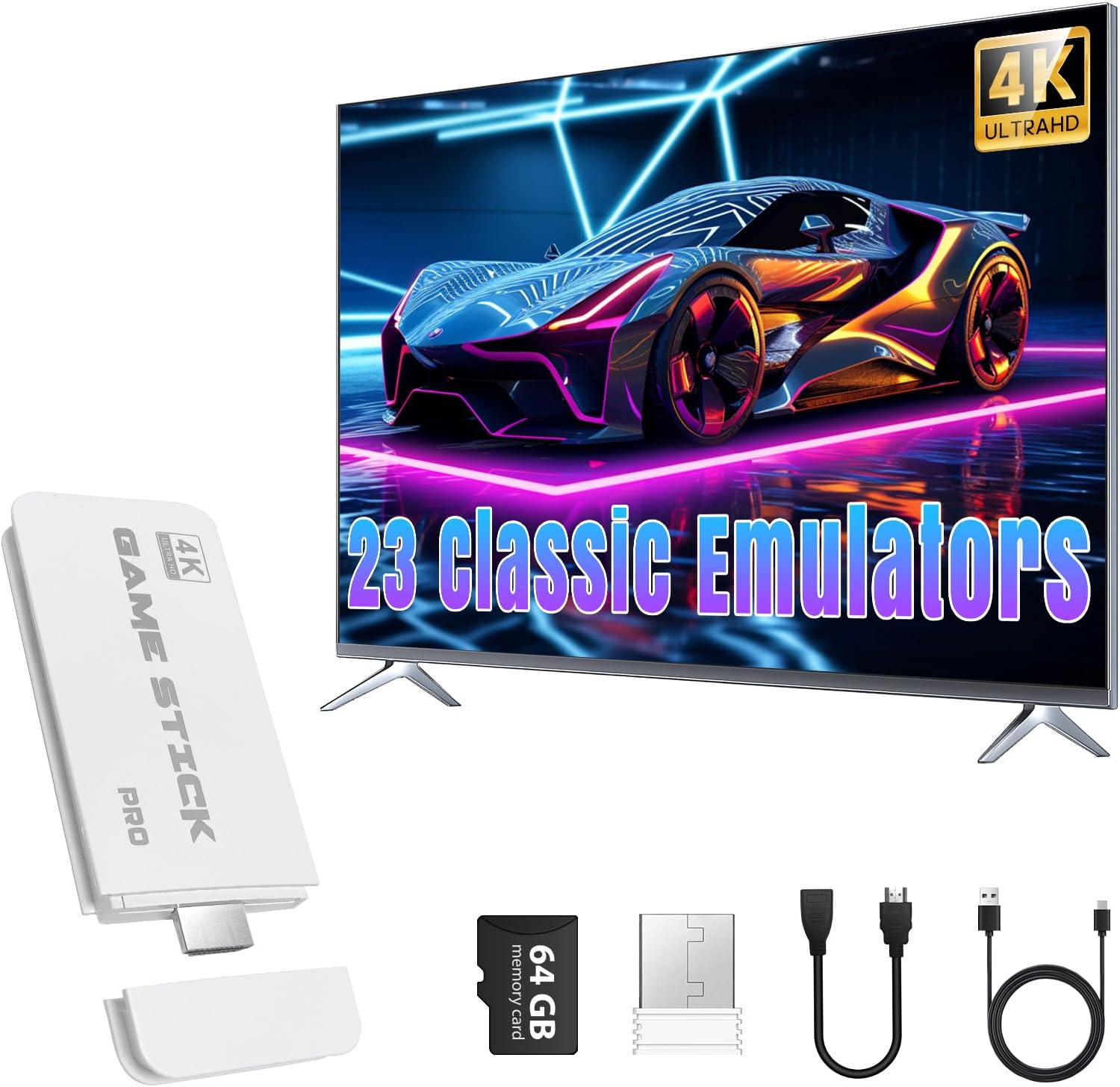M15 Retro Gaming Console,Dual 2.4GHz Wireless Controllers,Retro Game Stick with 64GB TF Card,Support 23 Emulators,Game Stick 4K HDMI Plug and Play Video Games for TV