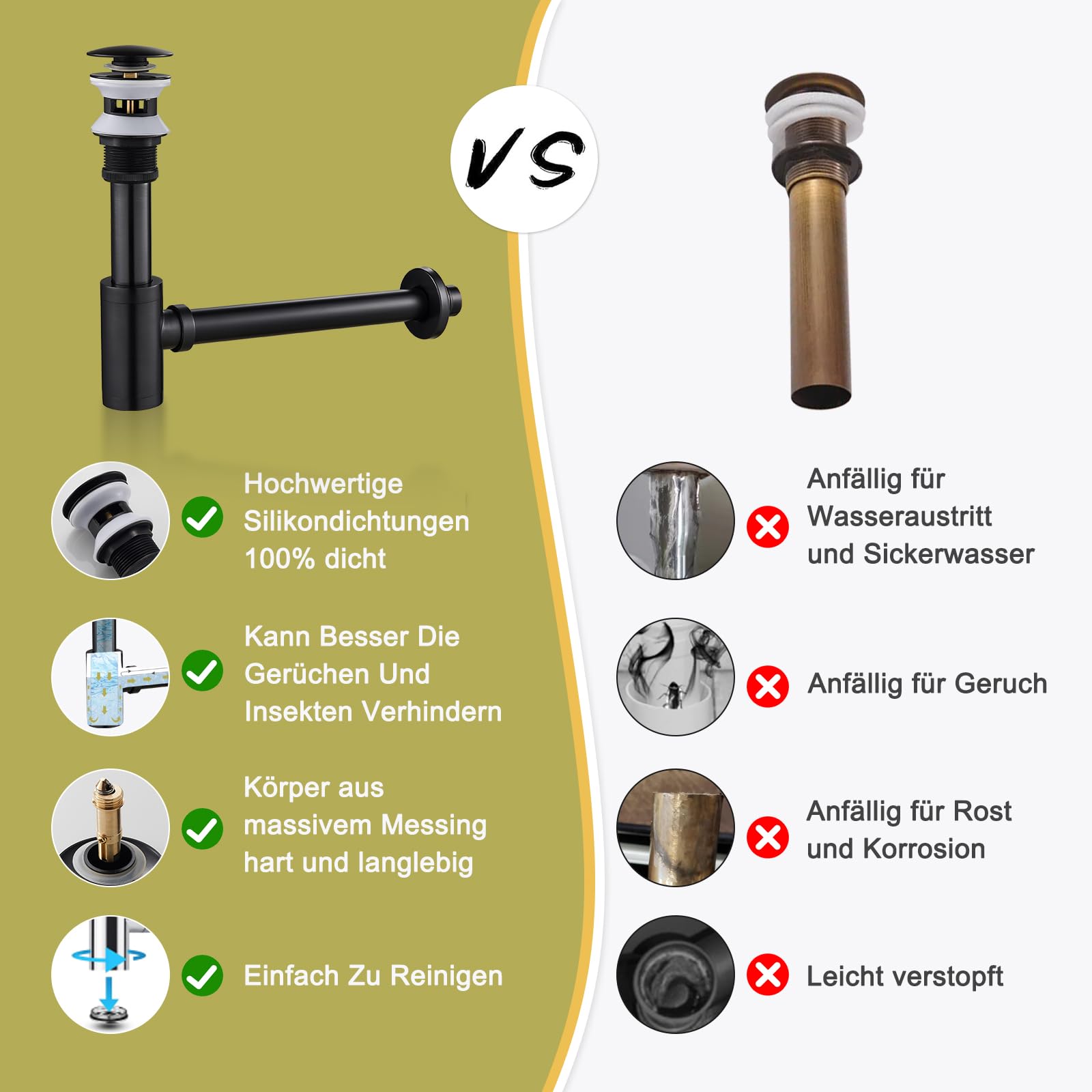KINKIBOS Designer Siphon with Pop-Up Valve Drain Fitting for Sink Black Retro Siphon 1 1/4 Inch Brass Drain Fitting Drain for Bathroom Odour Trap Includes Seals - Image 3