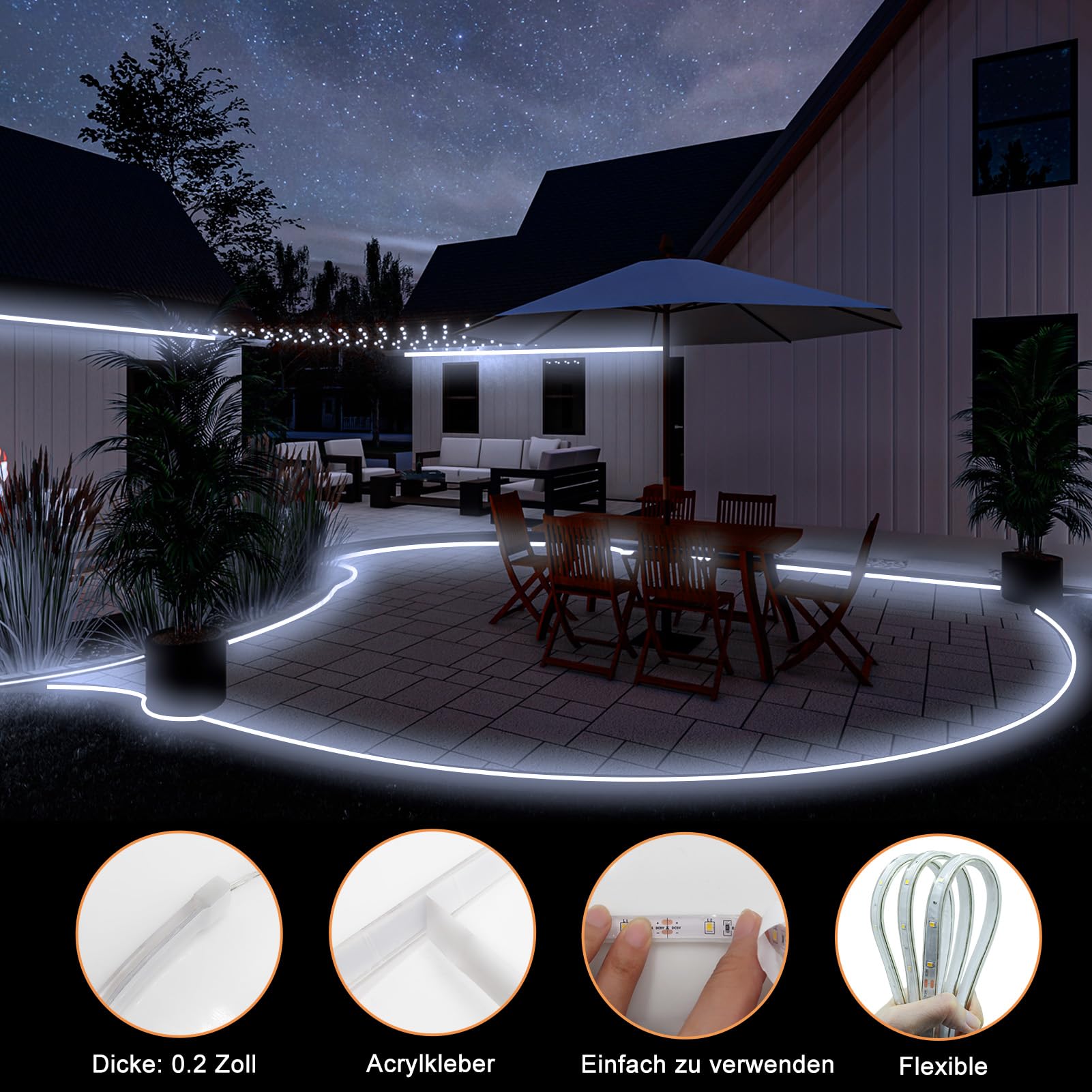 Striscia LED Solare 15m Con 540 LED, Impermeabile IP68, Telecomando E 8 Modalità Per Esterni