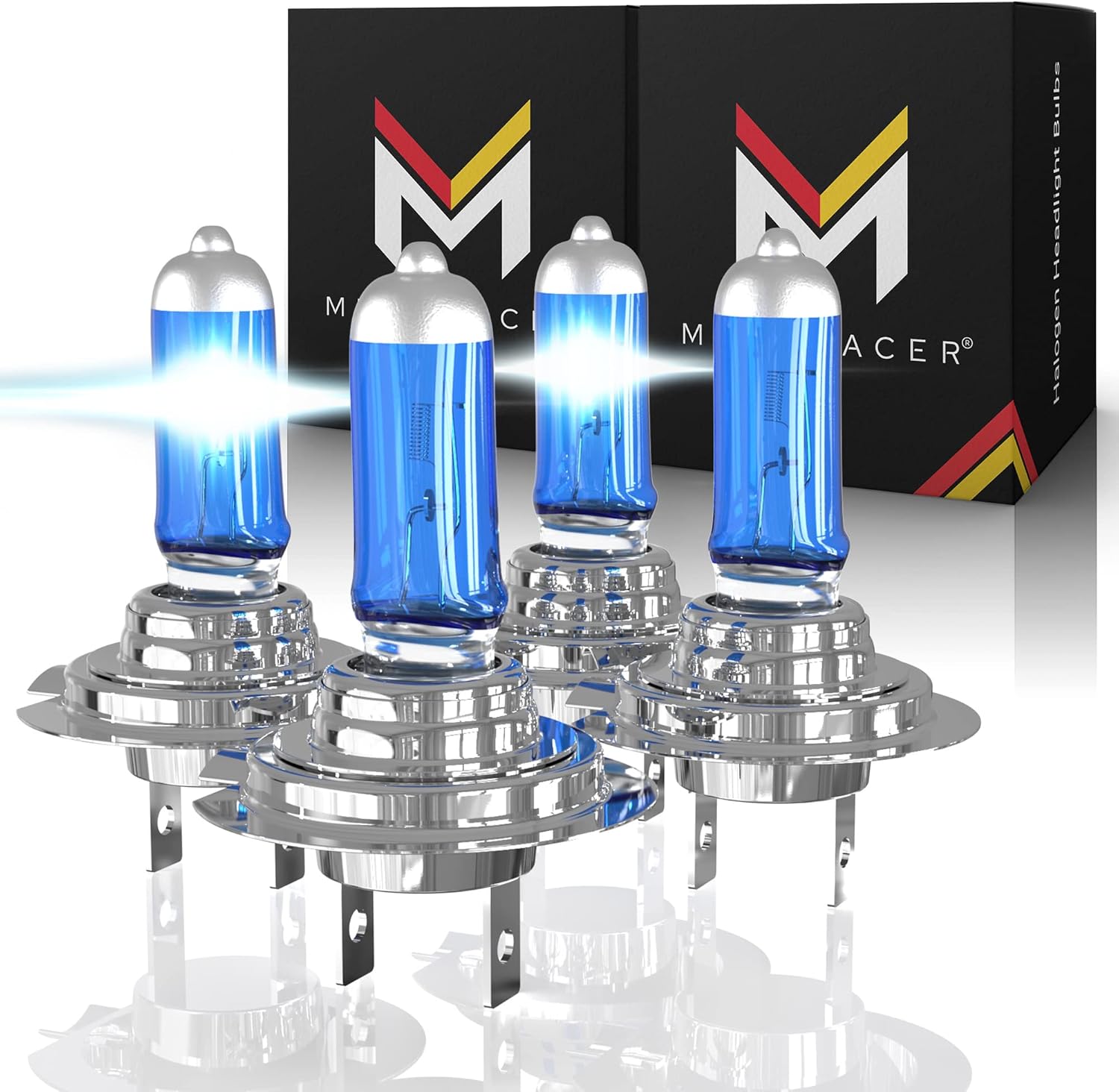 Halogen H7 Headlight Bulb | Low Beam & High Beam Combo | 55W | 5000K White Car Headlight Bulbs | H7 Halogen Bulb | Light Bulb Headlamp | Head Light for Car Headlights Bulbs Replacement (Pack of 4)