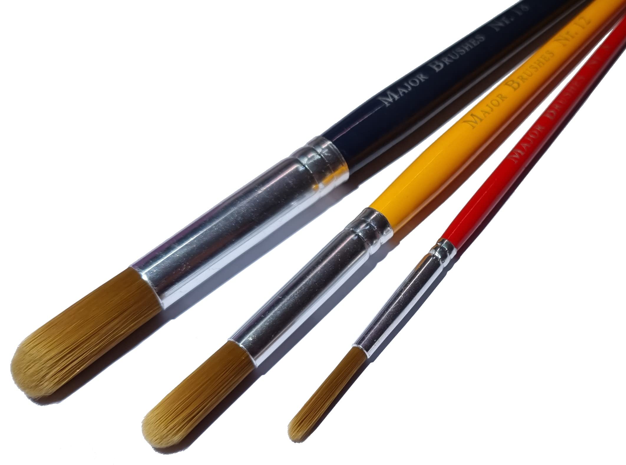 Major Brushes Golden Nylon Short Round Coloured Brushes Pack of 3