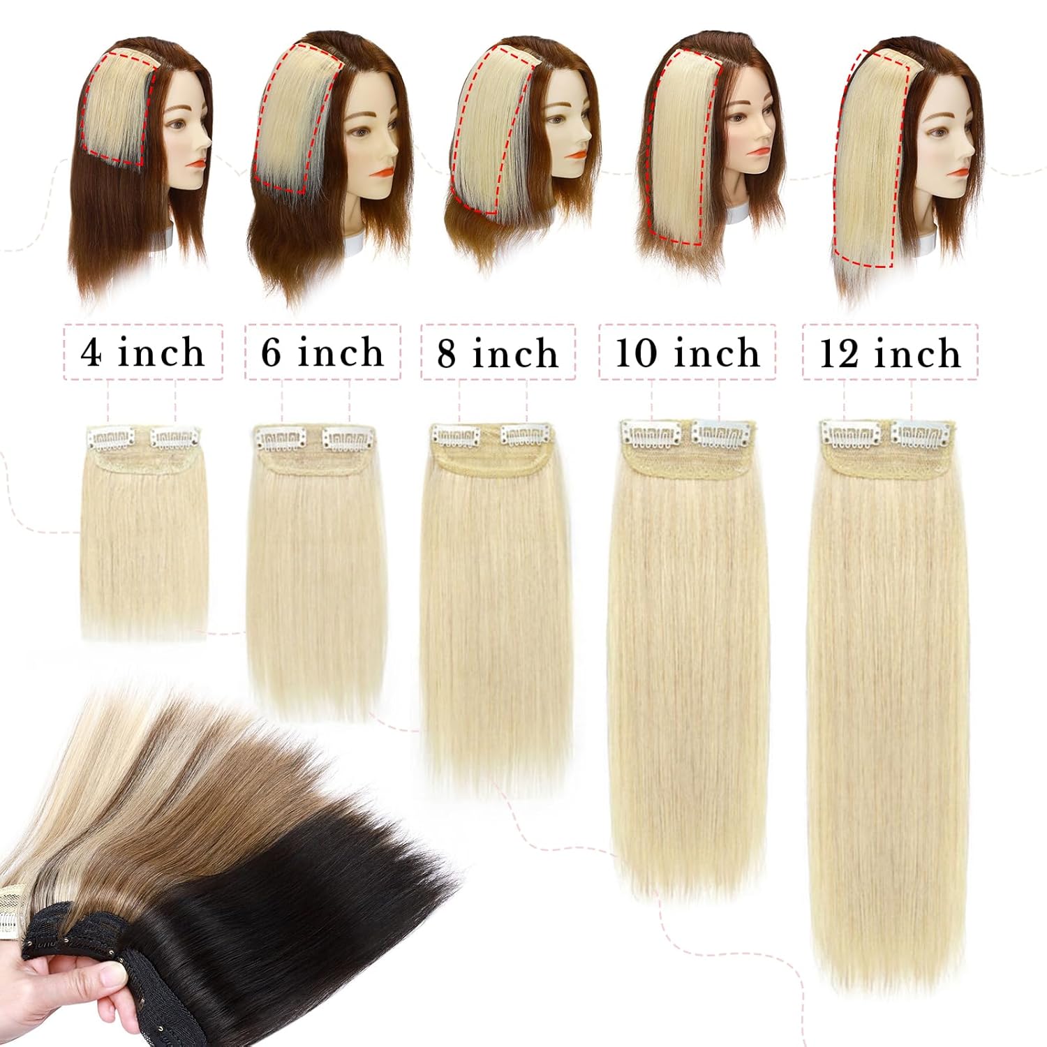Benehair Hair Extensions for Short Hair Natural Invisible Clip in Human Hair Extensions for Women with Thinning Hair Add Hair Volume 8Inch Seamless Hair Extensions #18P613 Ash Blonde&Bleach Blonde