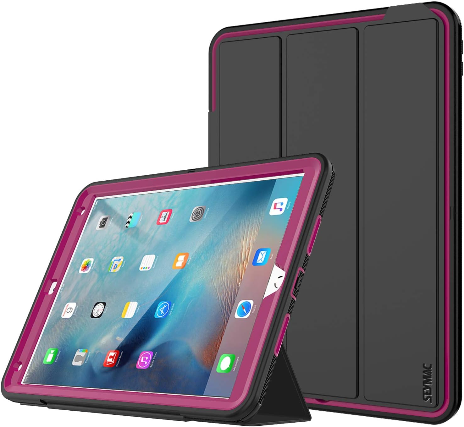 iPad Air 3 Case iPad Pro 10.5 Case, SEYMAC 3-Layer Heavy Duty Shockproof Protective Case with Multi-Angle Viewing Stand Folio Smart Cover Auto Sleep/Wake for iPad 10.5” 2019/2017, Black/Rose