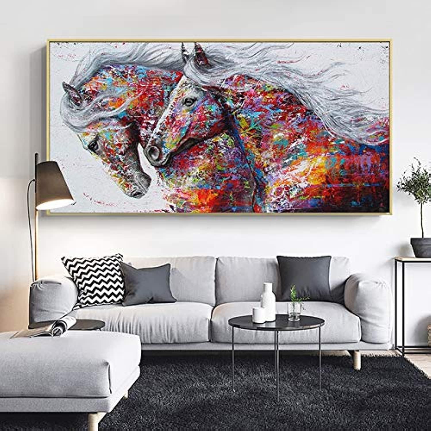 Graffiti Art Two Running Horses Canvas Painting Animal Pictures Wall Art Prints Decoration Pictures