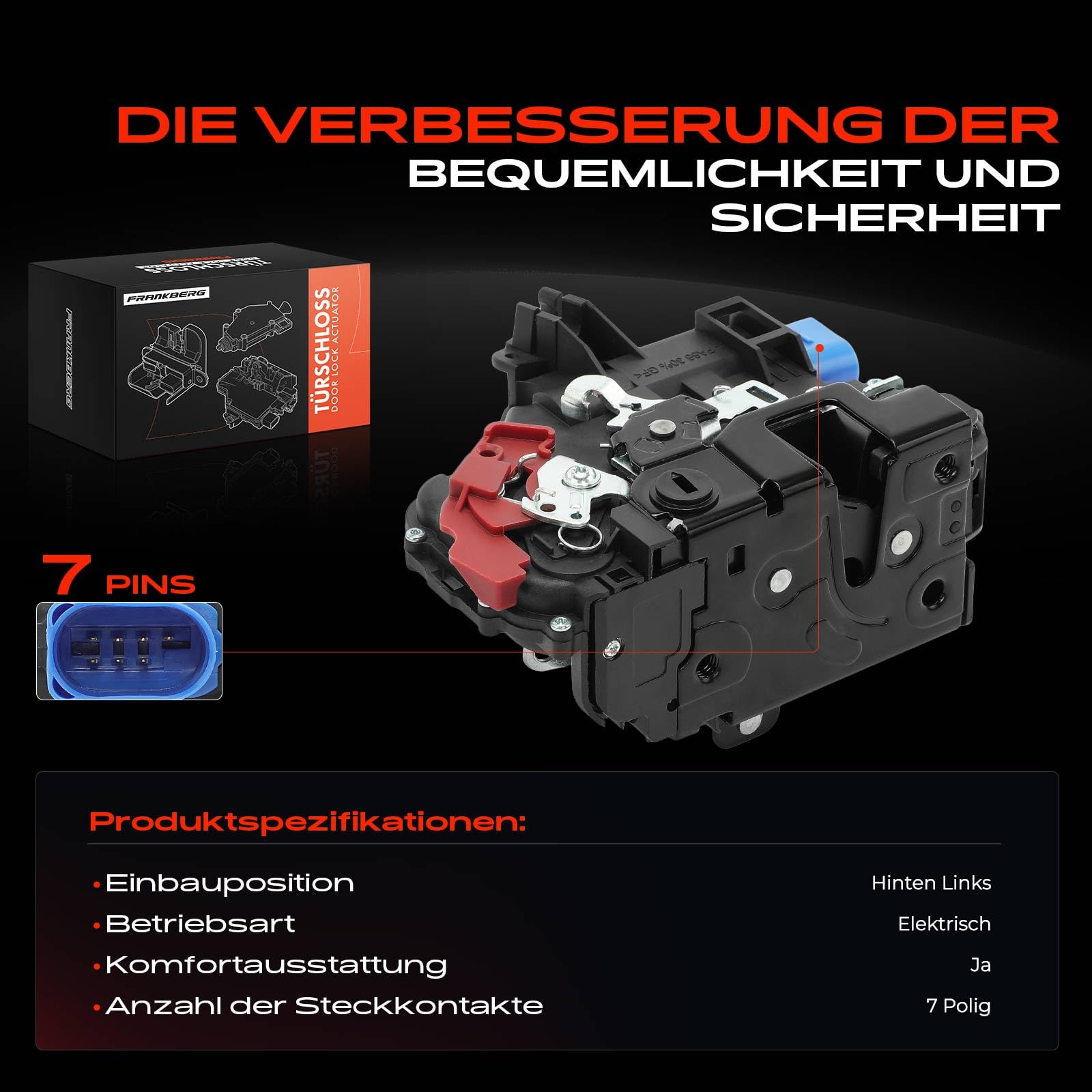 Frankberg Türschloss Stellmotor Hinten Links 7-Polig Kompatibel mit Golf Plus 521 5M1 2004-2013 Golf V 1K1 2003-2009 J.e.t.t.a III 1K2 2007-2010 T.o.u.r.a.n 1T1 1T2 2003-2010 Replace# 3D4839015A