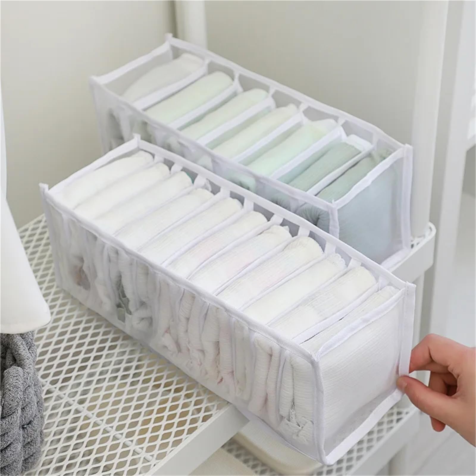 Scatola Porta Calzini Organizzatore di biancheria intima for guardaroba, vestiti, armadietti, cassetti, reggiseni, calzini, scatola immagazzinaggio(White 11 grid,10PCS)