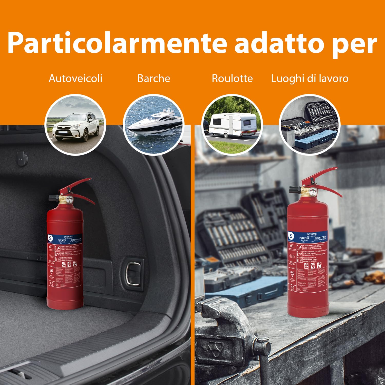 Smartwares Estintore a polvere 2 kg ABC per veicoli abitazioni con staffa di montaggio