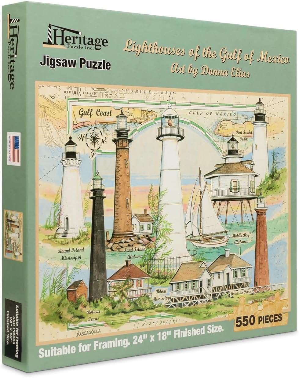 Heritage Puzzles Lighthouses of The Great Lakes - 1000 Pieces - Size: 30" x 24"