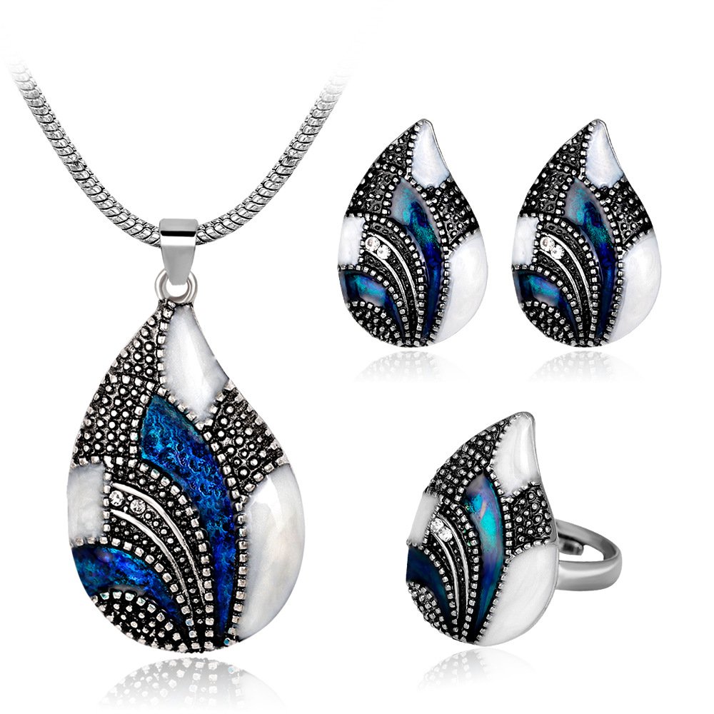 Ezing Handcrafted Enamel Jewelry Set for Women Costume Pendant Necklace Earrings