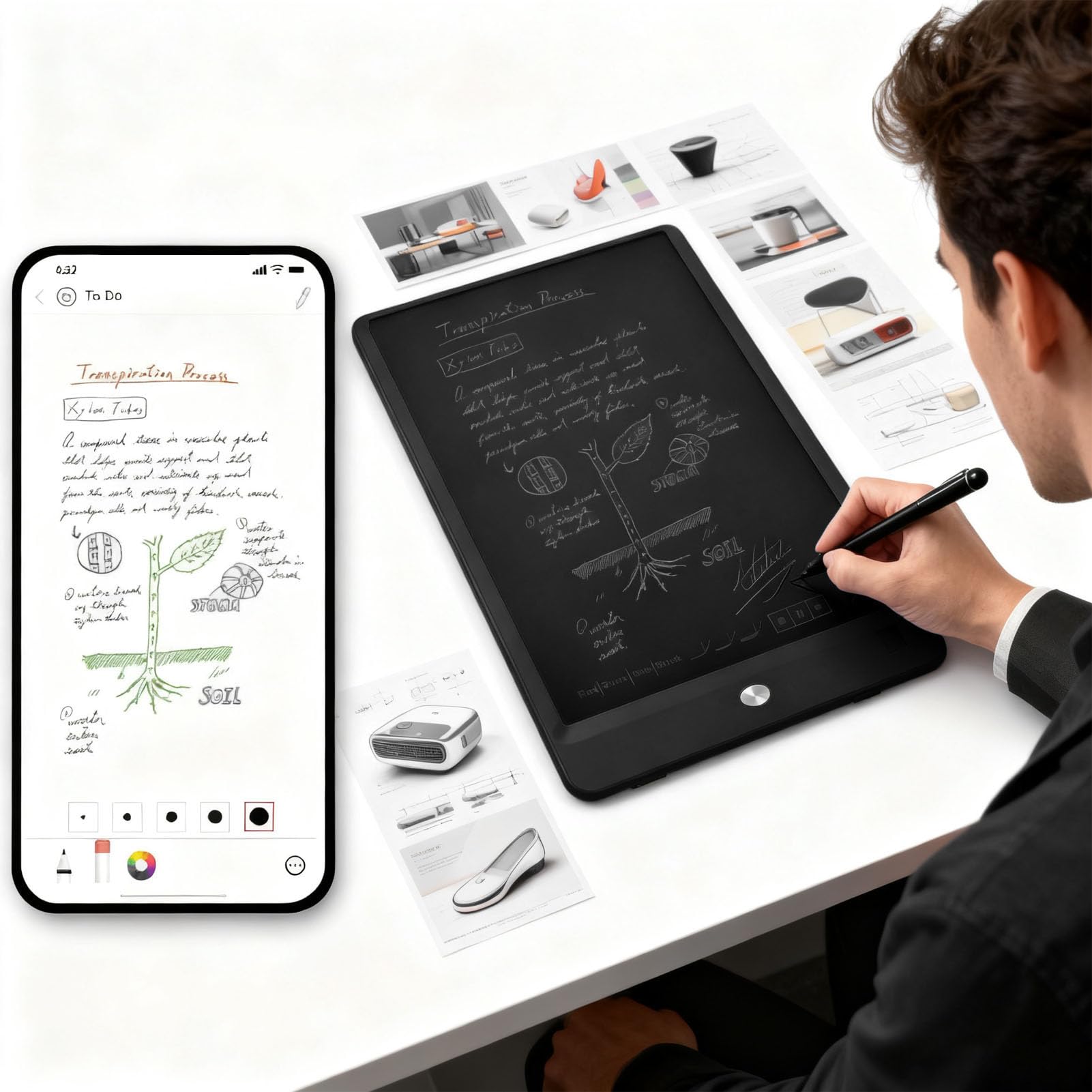 Annadue Set Penna Intelligente Digitale e Lavagna per Appunti, Sincronizzazione in Tempo Reale per Digitalizzazione, Archiviazione di Note, Conversione in Testo, Compatibile con Android