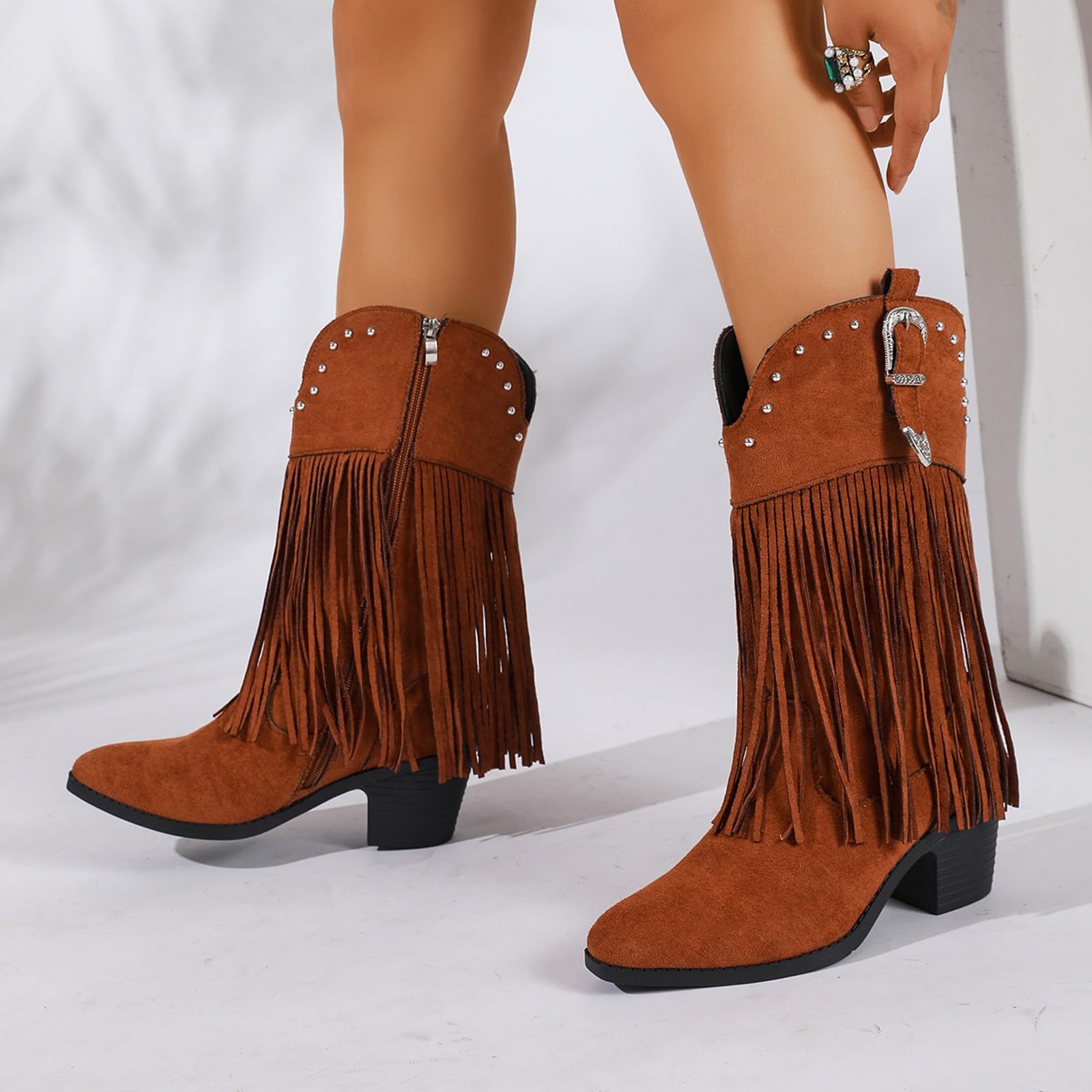 Botas por Encima de la Rodilla Botas de Mujer la Marca Foreign Trade para otoño e Invierno, Estilo Cowboy, con tacón Grueso, tacón bajo y Altas.