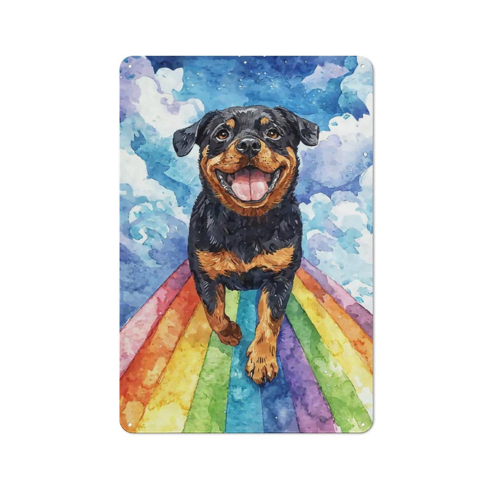 Junmoney Rottweiler On Rainbow Bridge Metal Wall Sign 30X20cm Featuring For Living Room Wall, For Decorating Living Rooms And Feature Walls