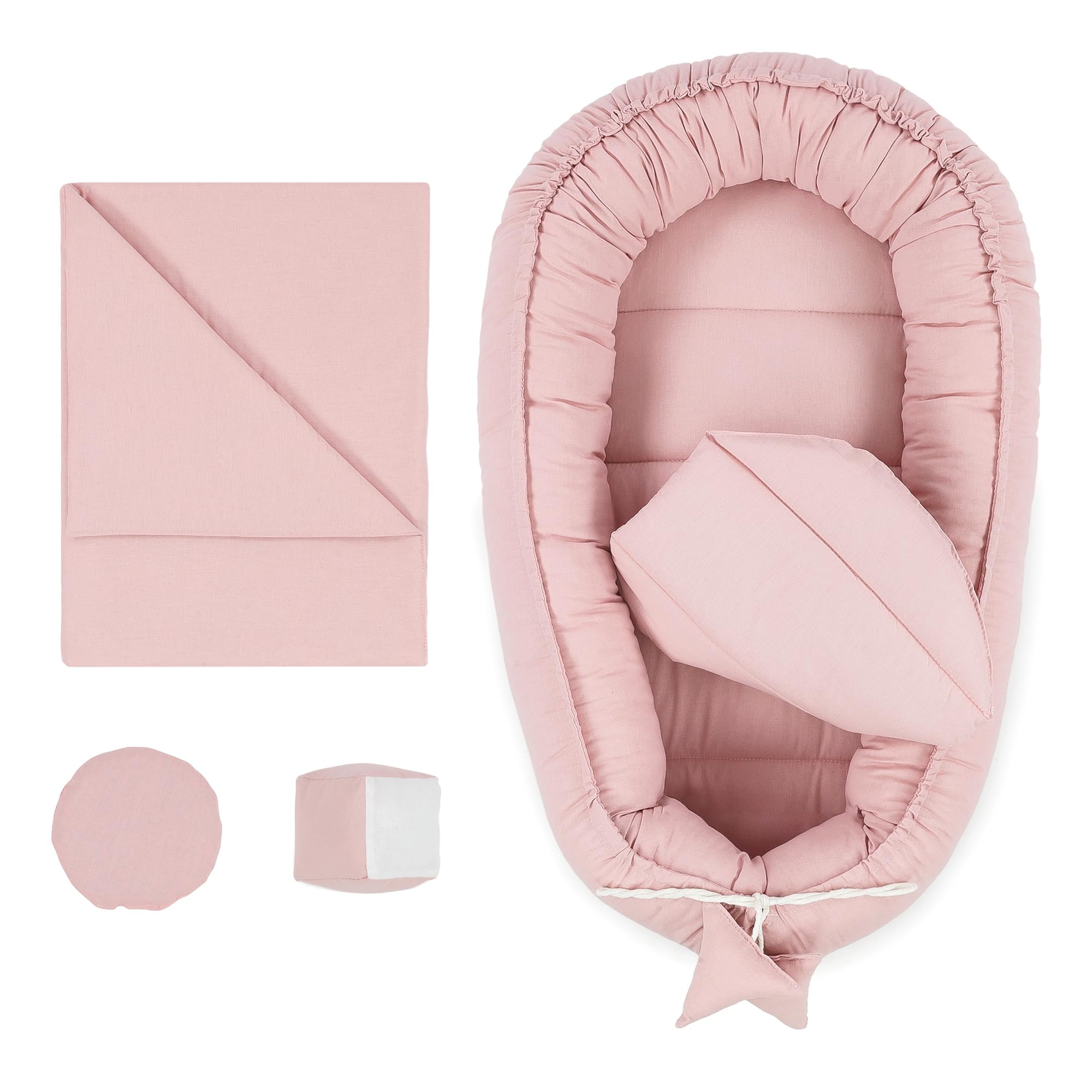 Totsy Baby Riduttore lettino neonato 90x50 cm Cotone - riduttore per culla tessuto in pile di cotone Bozzolo in 5 parti con coperta Rosa Sporco