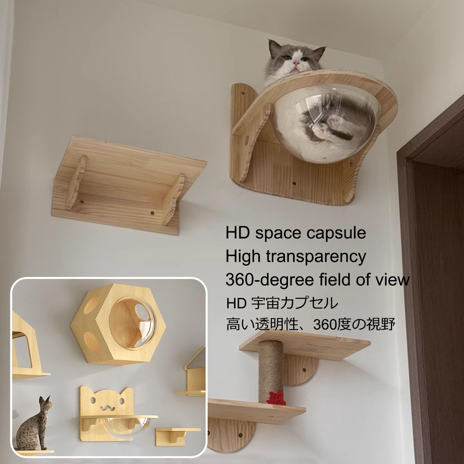 Mensola per Gatti Montata a Parete, Percorso Gatti da Parete, Salvaspazio, Tavola Ispessita, per Dormire, Giocare e Graffiare(9pcs)