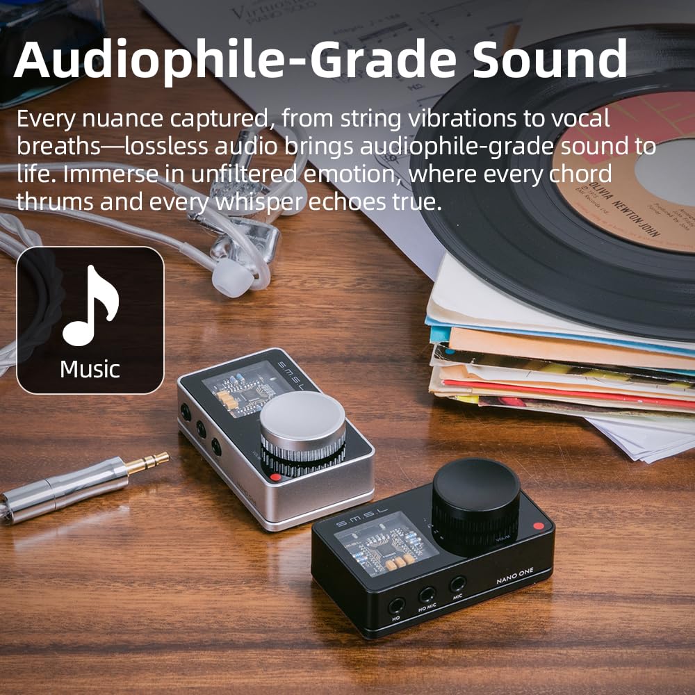 SMSL Nano ONE Pro Scheda audio esterna, chip Hi-Fi DSP, suono surround virtuale 7.1, per Windows/Mac/telefono/Live Stream/giochi, uscita cuffie da 3,5 mm, ingresso microfono, plug and play, senza