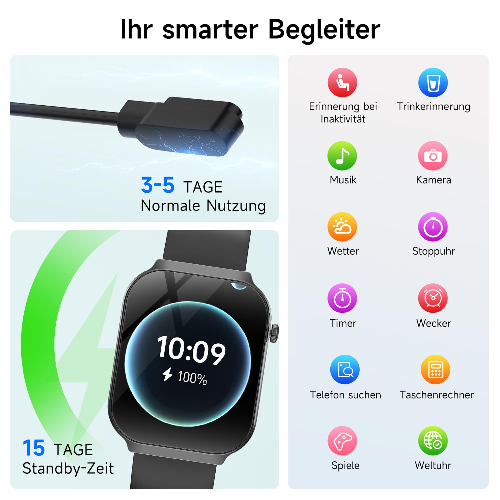 Smartwatch Herren mit EKG HRV BMI Mikro-Gesundheitscheck Harnsäure 2,2 Zoll 3D-Curved-Display Gesundheitsuhr 24H Herzfrequenz Blutdruck Körpertemperatur Schlafmonitor Android iOS
