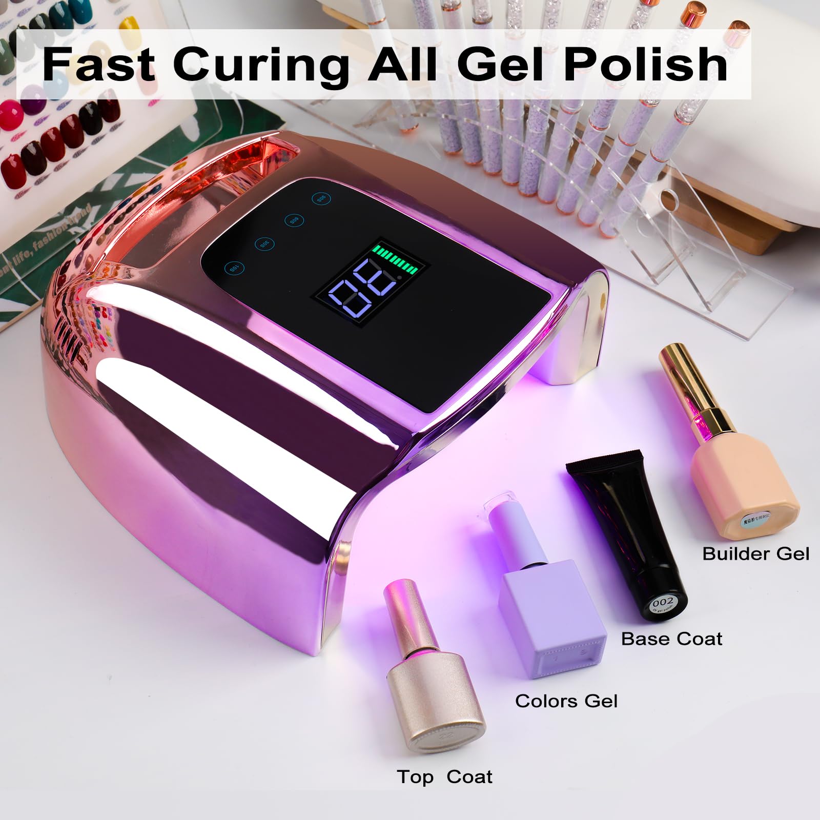 Lámpara de uñas LED UV recargable de 96 W, luz UV inalámbrica portátil para uñas con pantalla LCD, sensor automático, 4 ajustes de temporizador y secador de uñas con sensor inteligente, luz