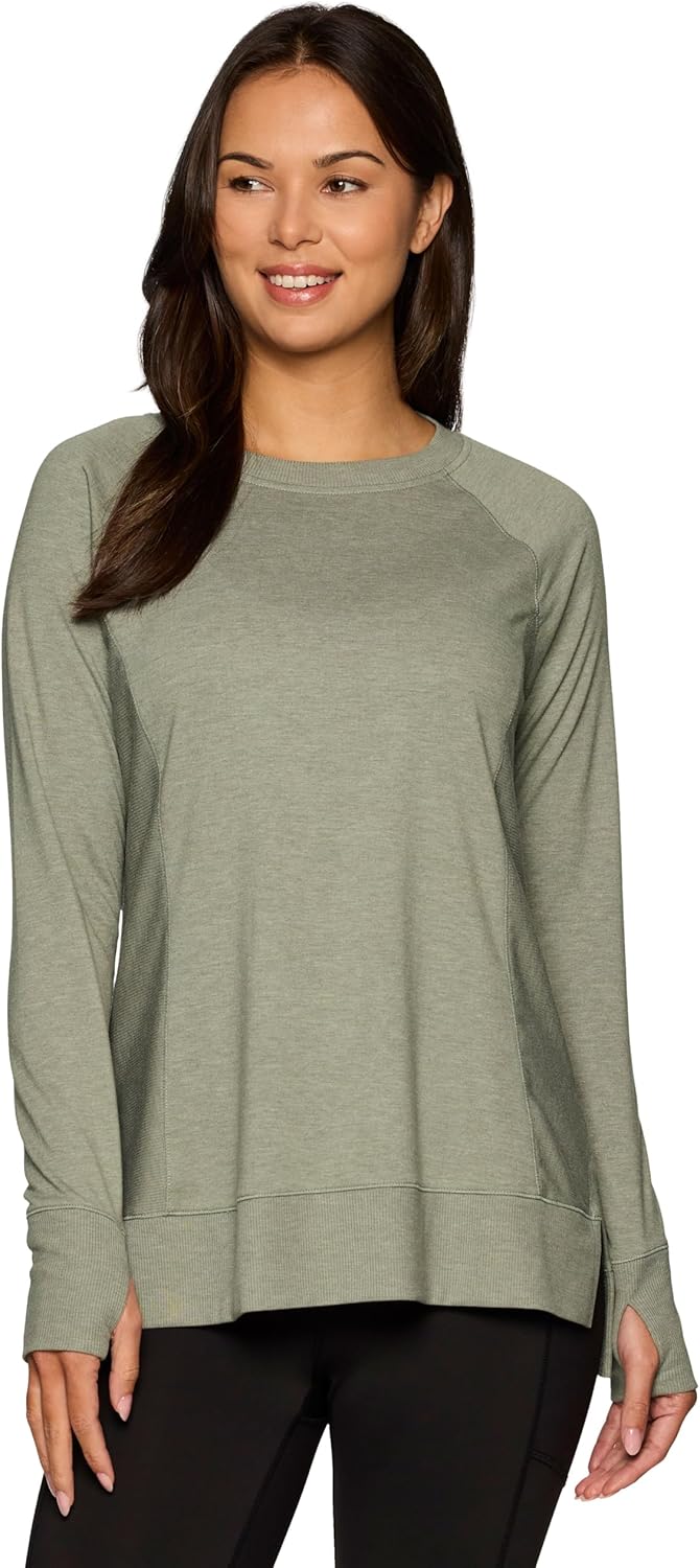 RBX Active Fashion Women’s Yoga Tunic Sweatshirt, Lightweight French Terry Long Sleeve Top with Thumbholes & Ribbed Side