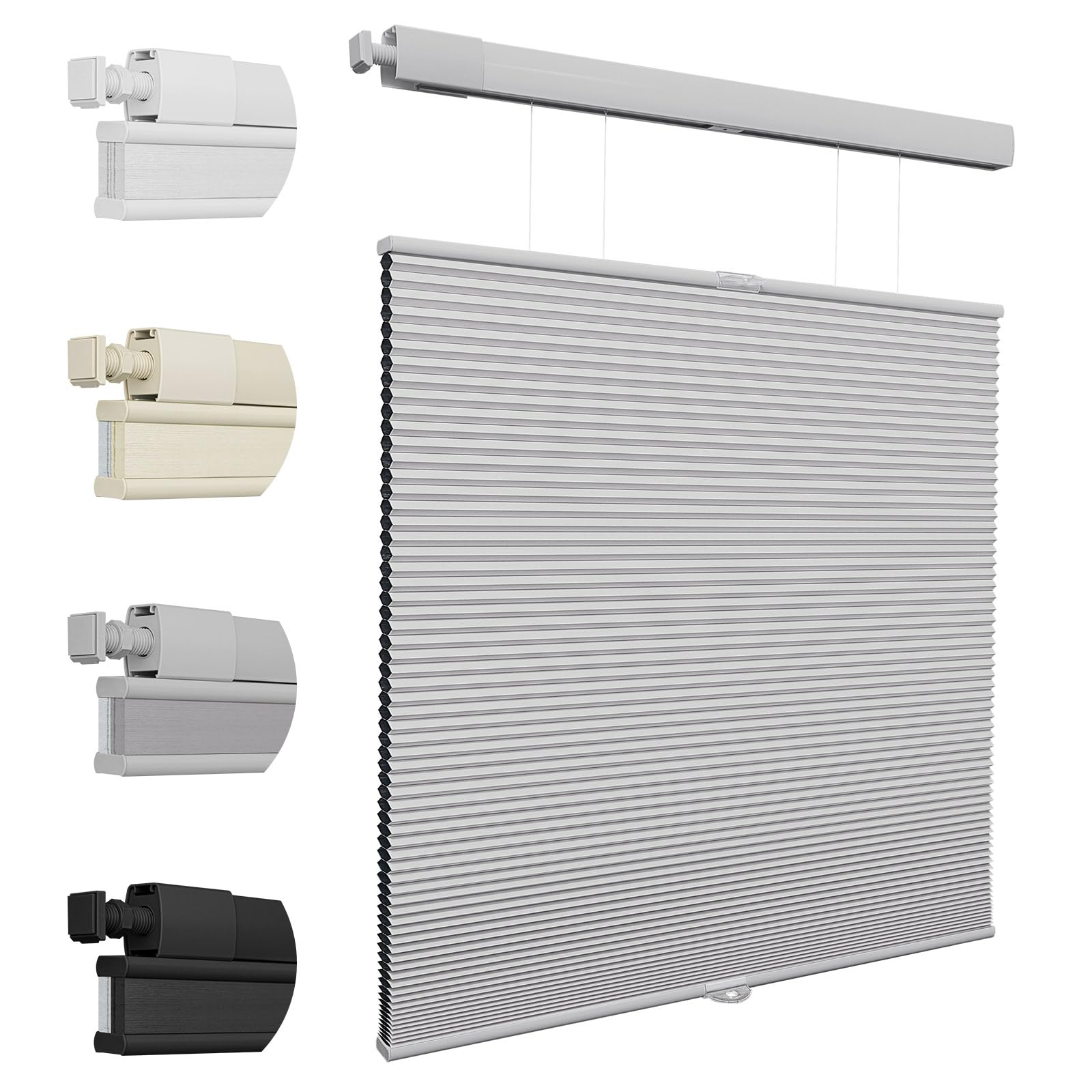 Keego No Drill Blinds Blackout Top Down Bottom Up Pleated Blinds Thermal Cordless Cellular Shades for Windows (Gray, 66cm W x 198cm H)