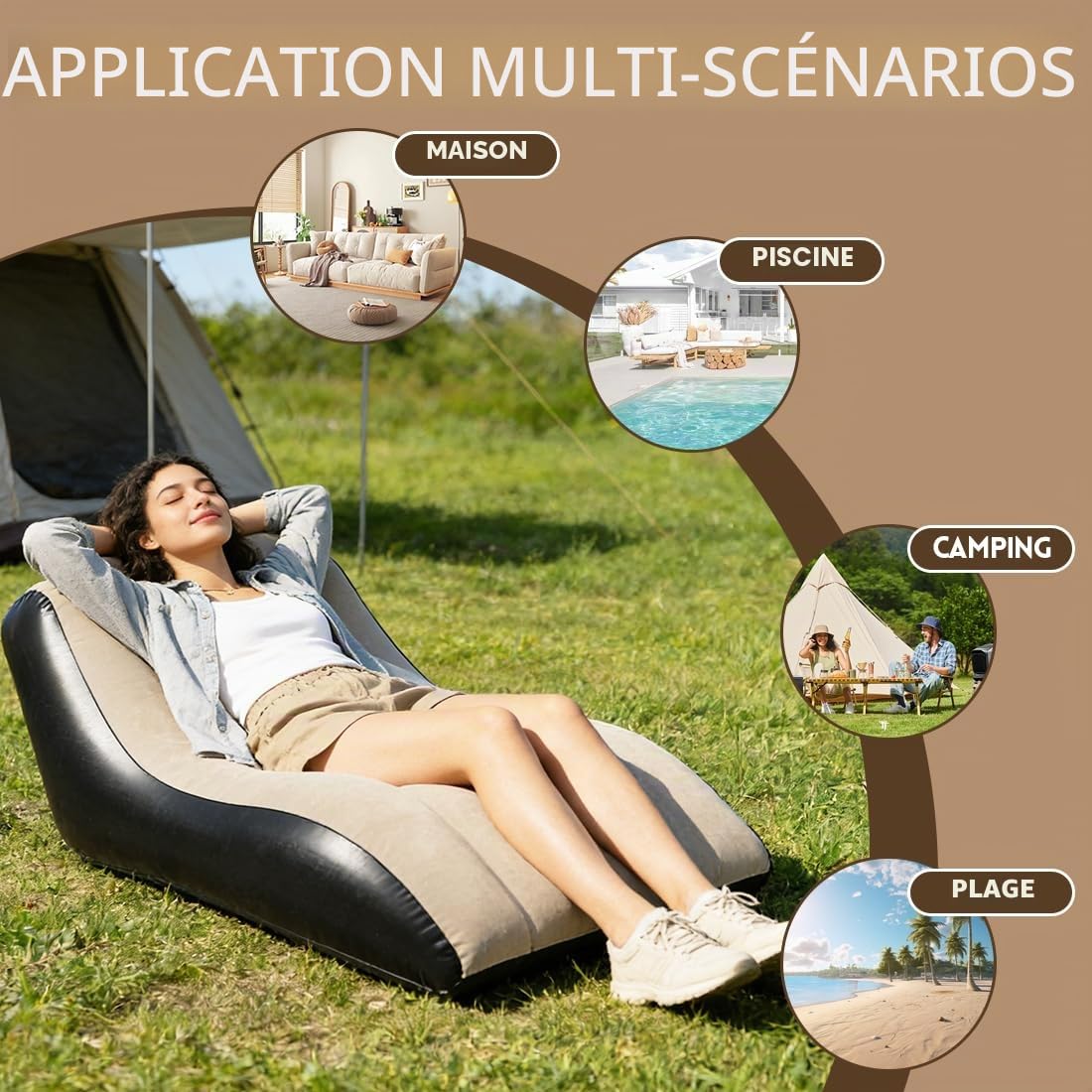 LOMUG Canapé Gonflable avec Pompe à Air 155x86x67 cm - Fauteuil Gonflable Extérieur Imperméable - Portable - pour l'intérieur et l'extérieur, Gaming, Camping, Plage, Parc