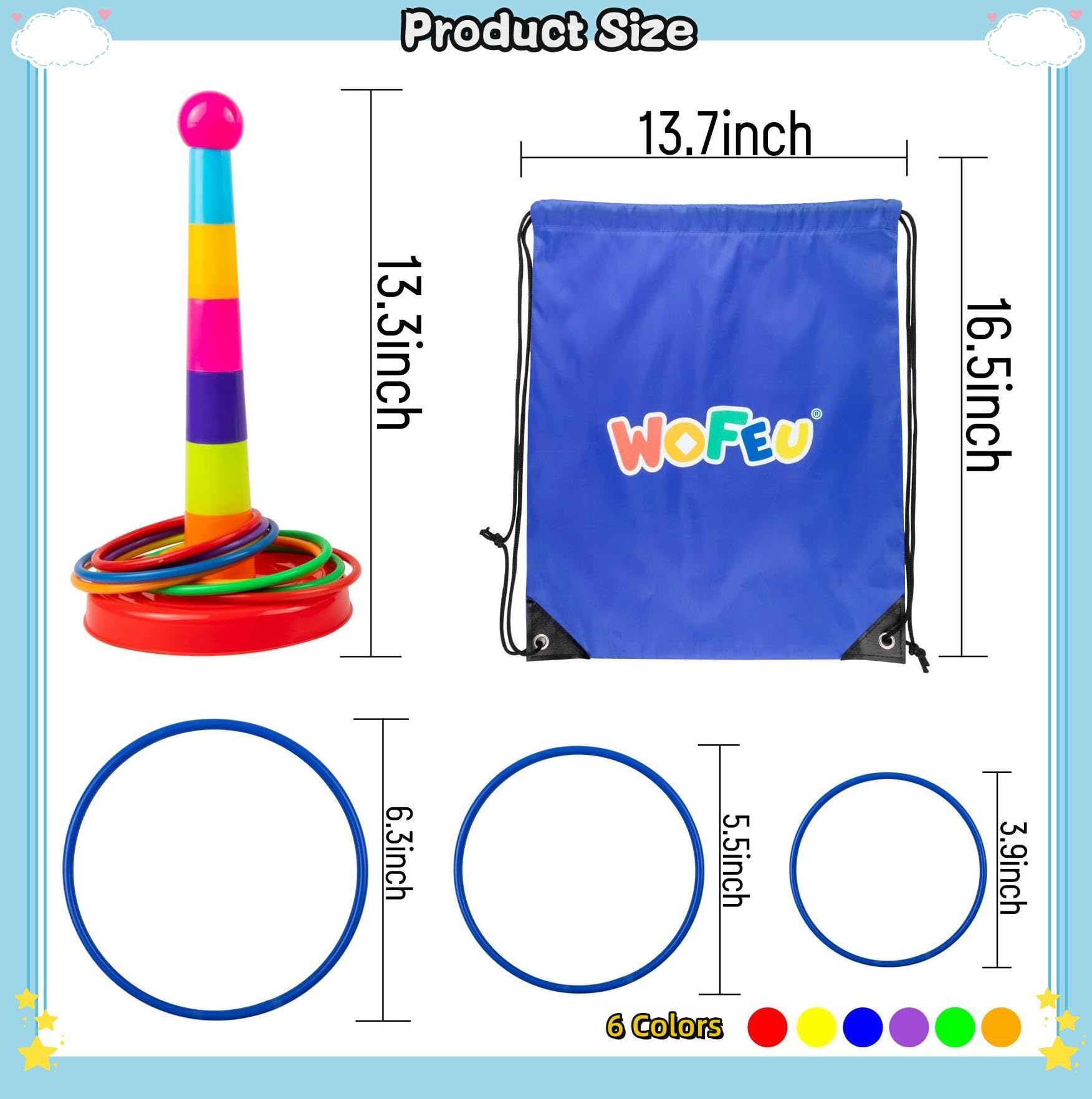 Ring Toss Game for Kids with 18 Throwing Rings and Travel Bag, Colorful Tossing and Active Play Set,Garden Games Outdoor Play Equipment for Children,Quick Setup for Indoor and Outdoor Use — view 2