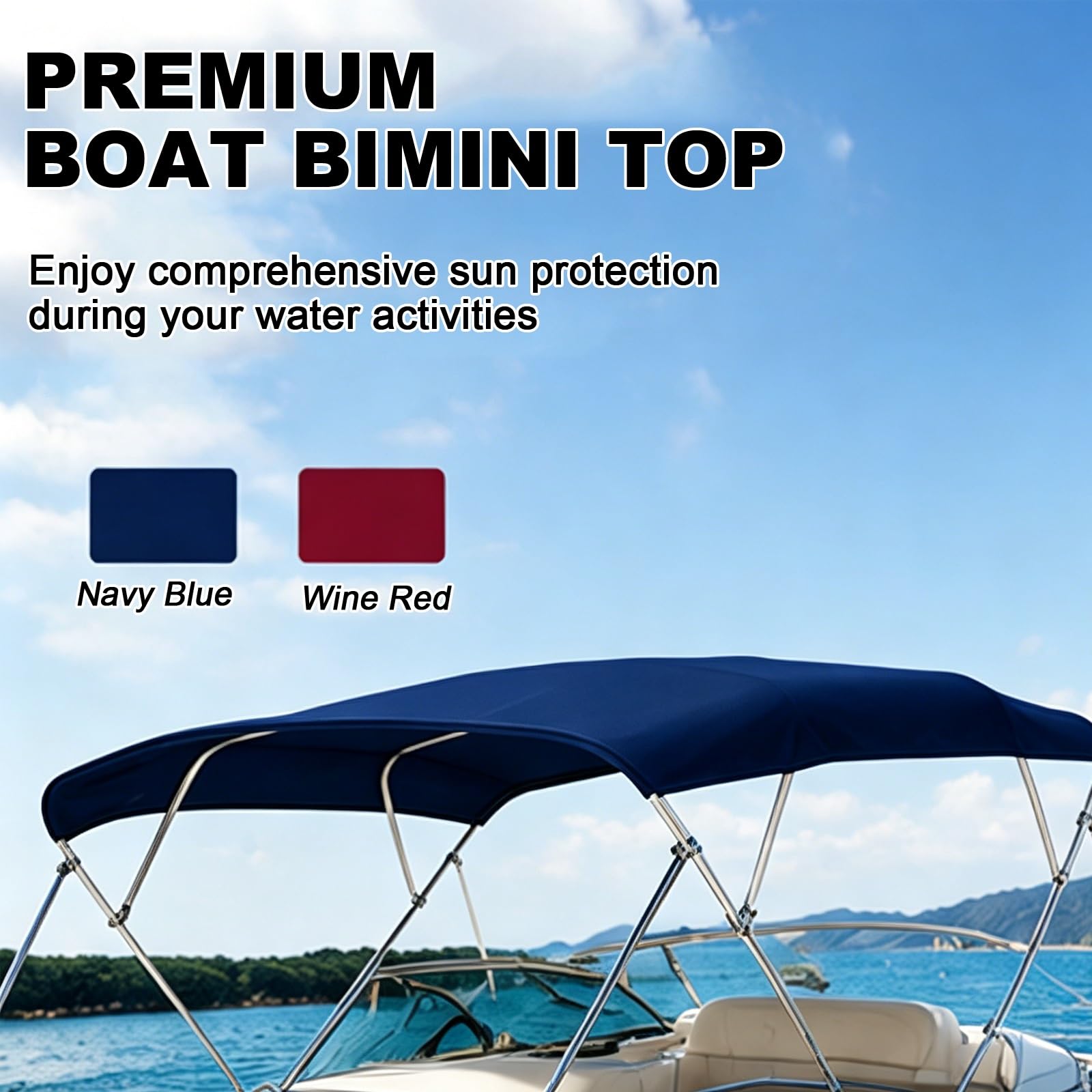 Wymienny Materiał na Bimini 4 Bow, Tkanina Oxford 900D, Technologia Barwienia Przędzy, Wzmocnione Krawędzie, Wymienny Materiał na Bimini Pontonowy do Pontonu, Wędkarski