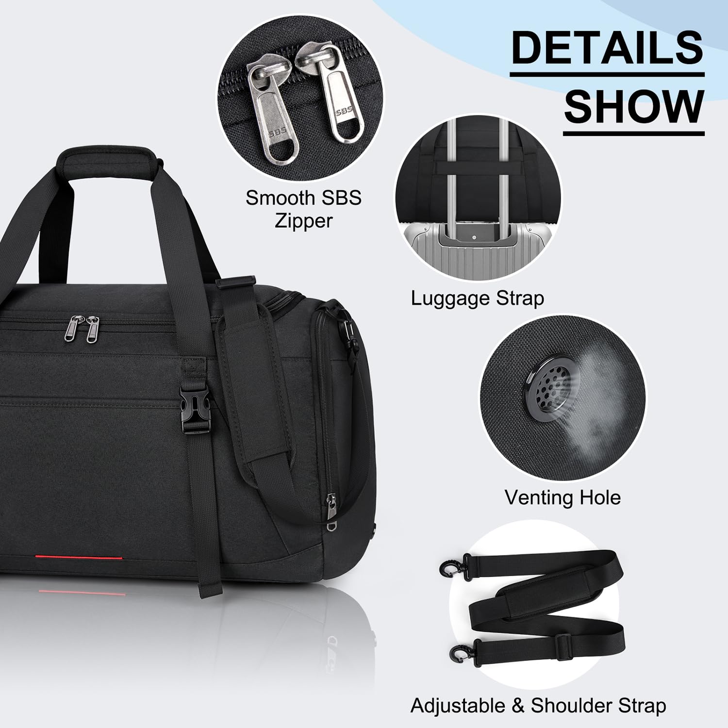 Gym Sports Bag for Men Large 55L Travel Duffel with Wet Pocket Shoe Compartment Water Resistant Holdall Weekend Overnight Bag Black