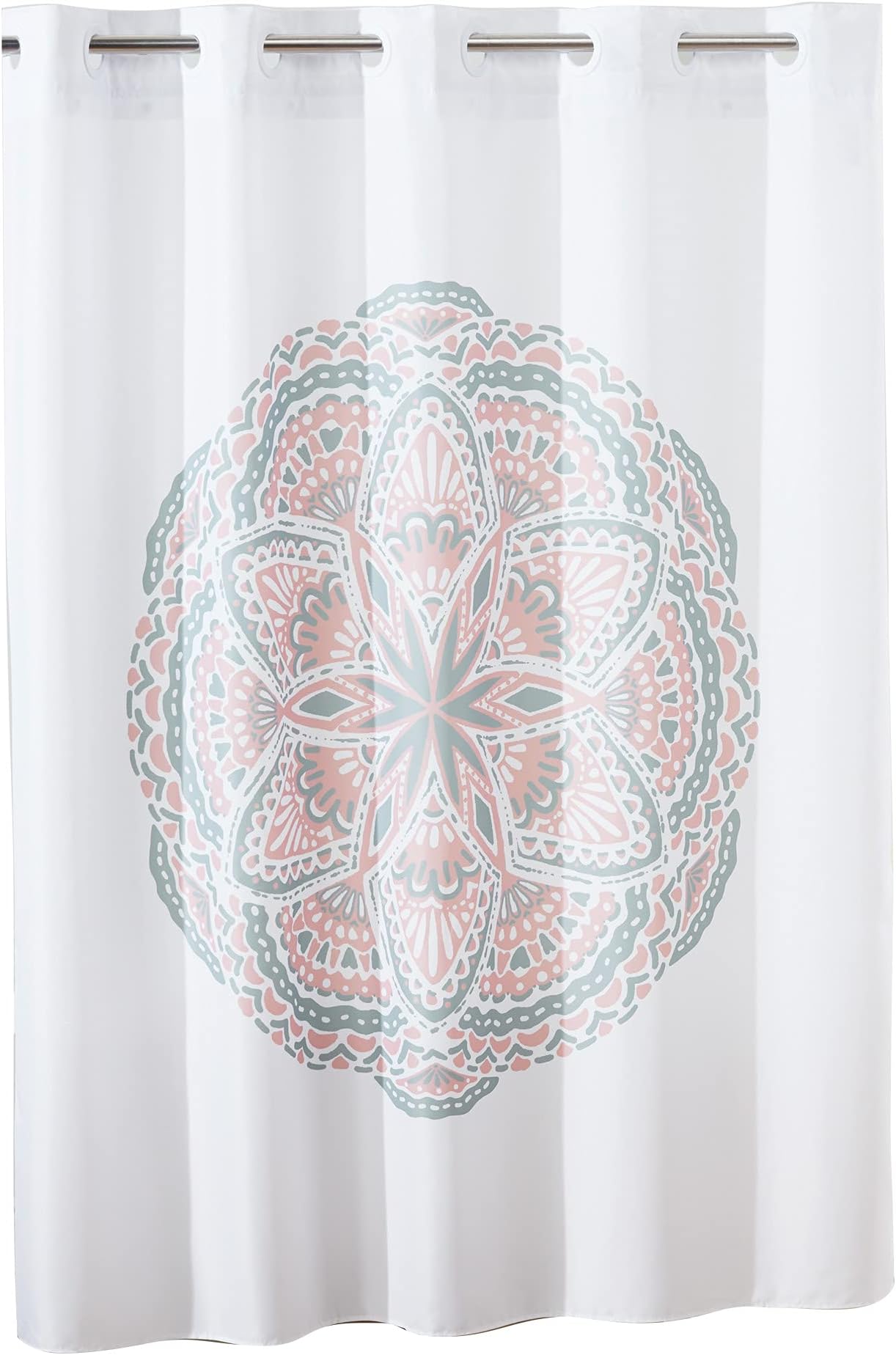 Hookless French Damask Print Shower Curtain with Peva Liner