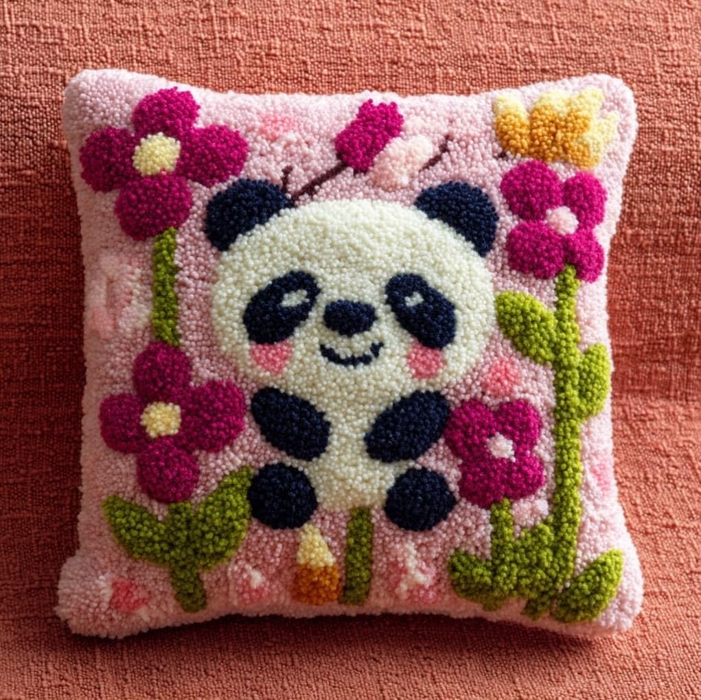 Axiangzik Pandas And Flowers Diy Latch Hook Kits 43X43cm,