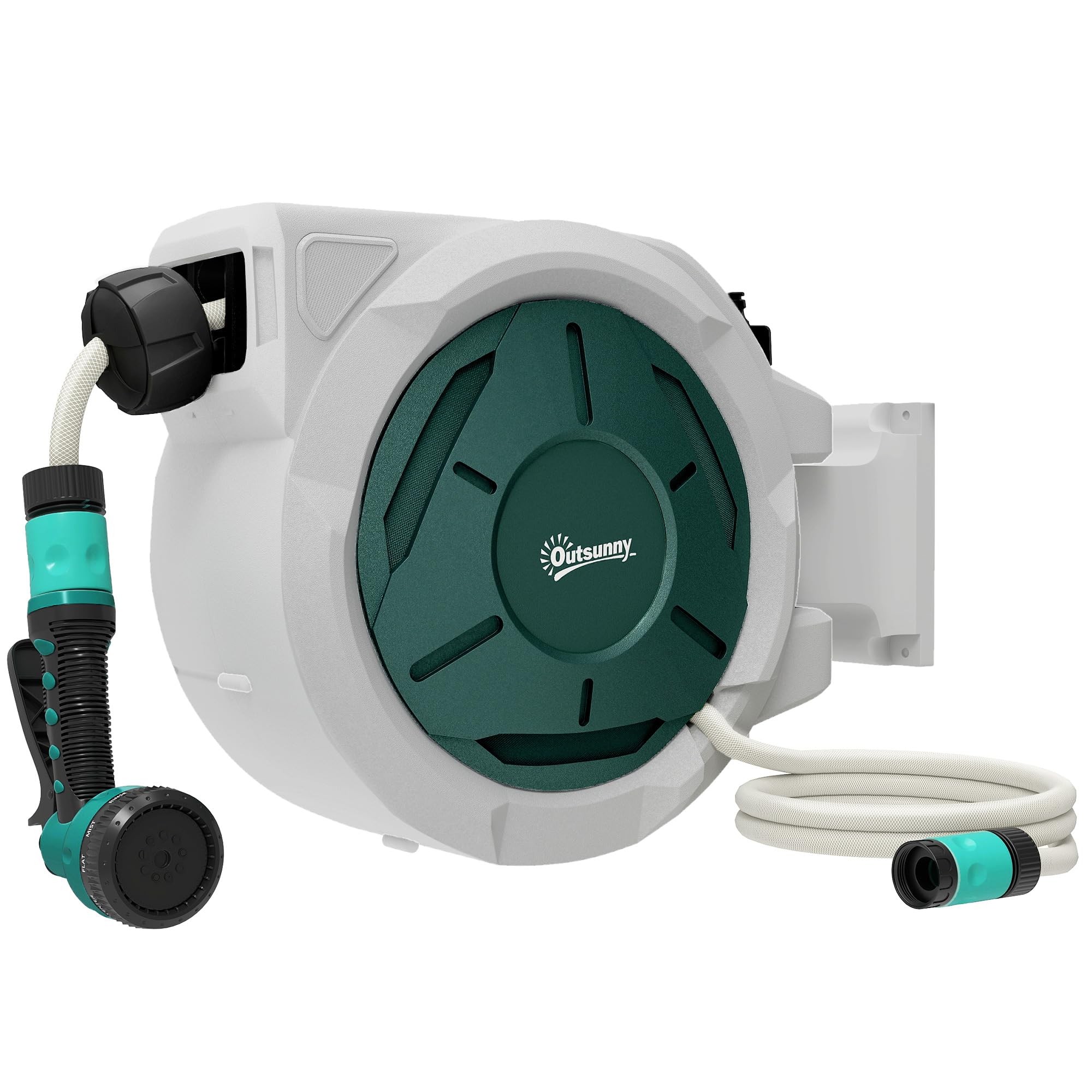 Outsunny Grey Retractable Hose Reel Wall Mounted With Lock